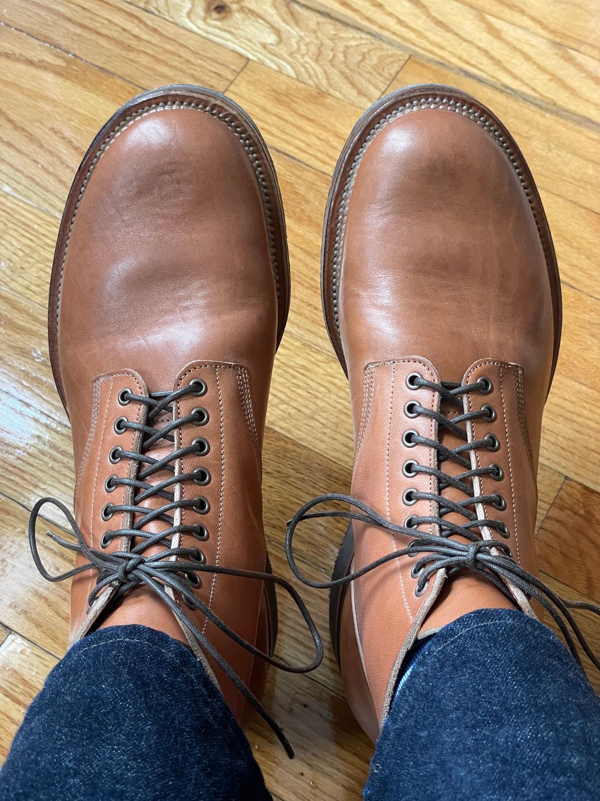 Photo by RemyTwotimes on February 13, 2024 of the Viberg N1 Boot in Cuoio Vachetta Lucida.