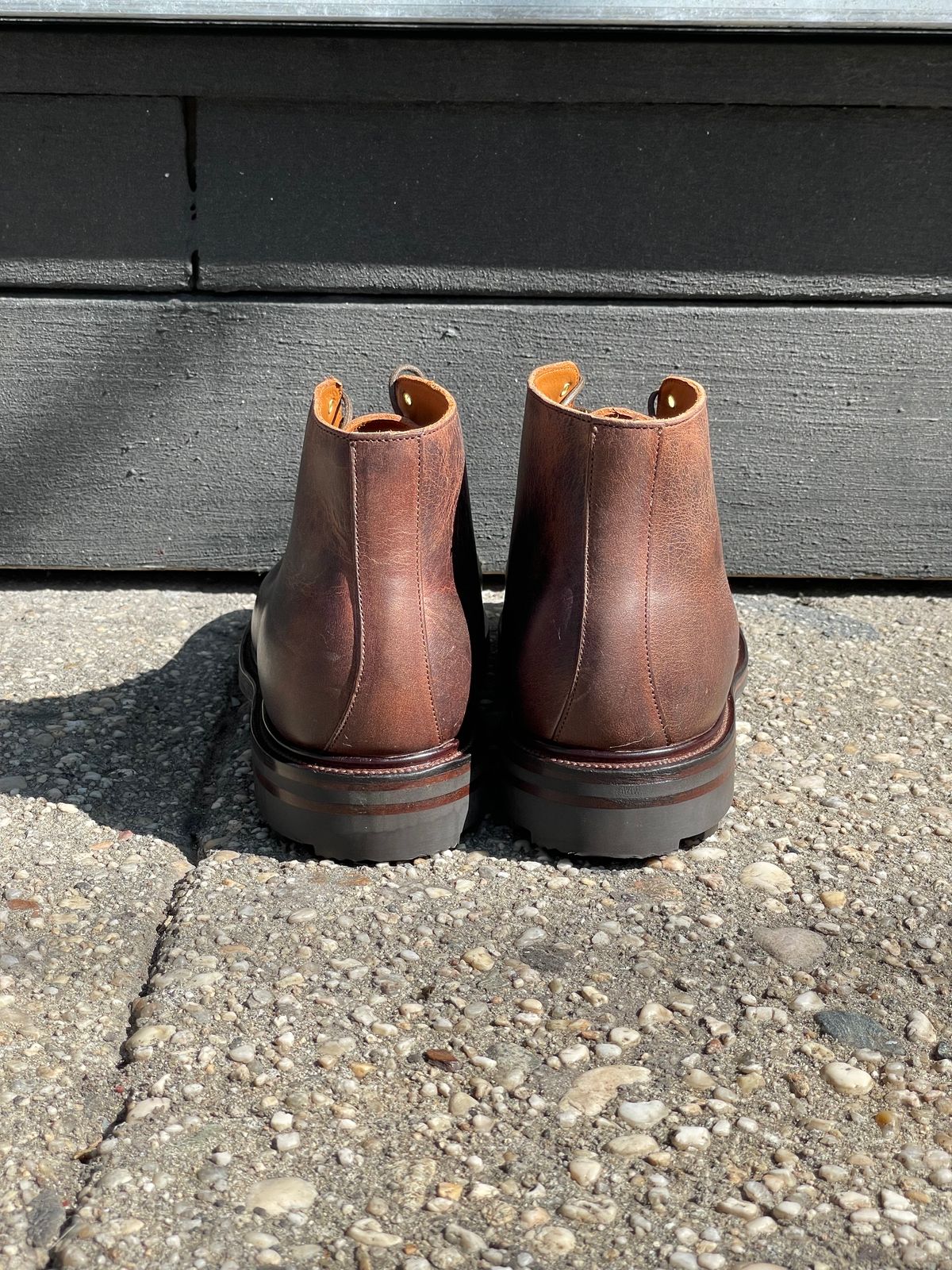 Photo by RemyTwotimes on October 1, 2023 of the Viberg Wholecut Derby Boot in Horween Rowdy Dachshund.