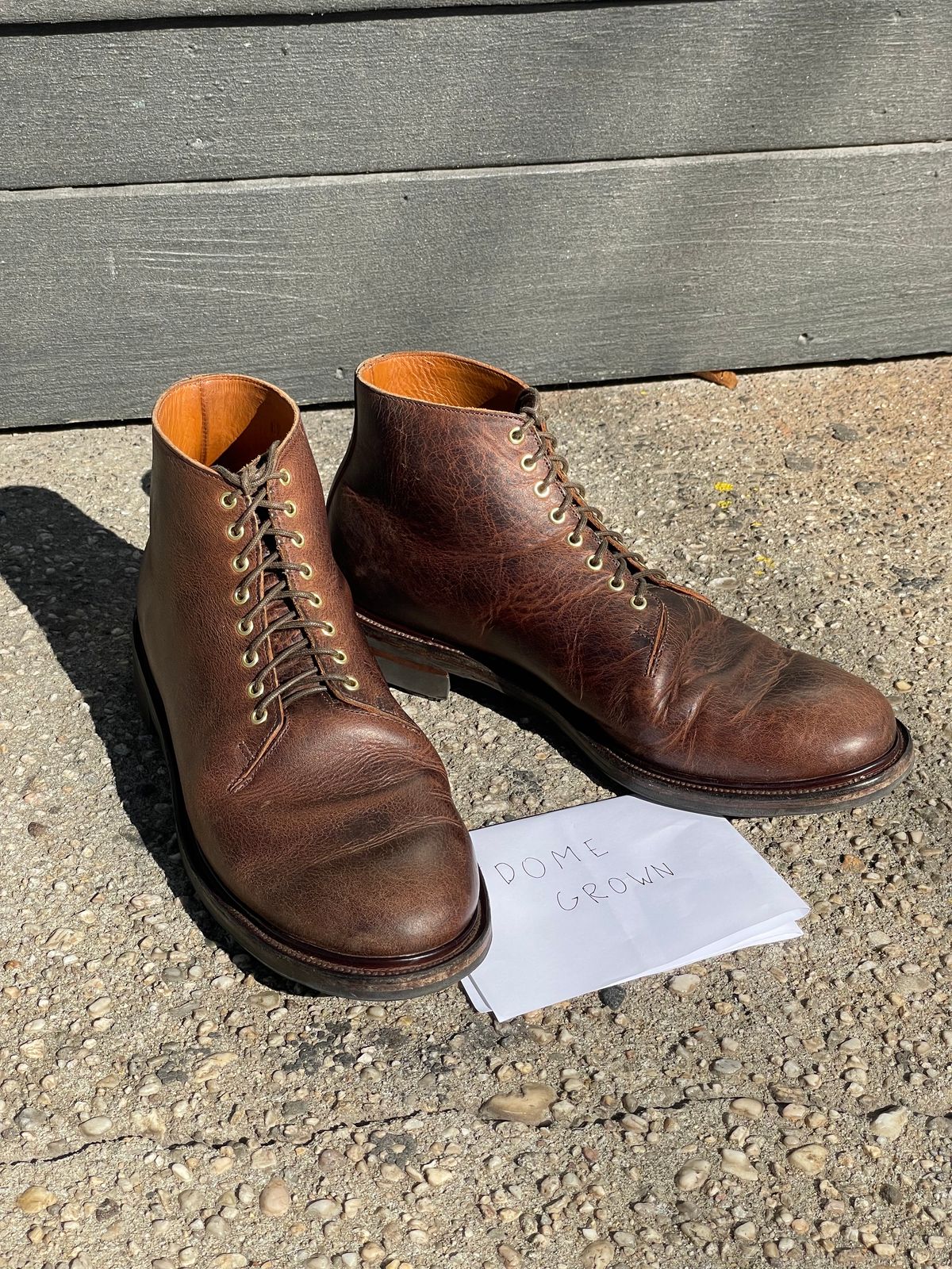 Photo by RemyTwotimes on November 3, 2023 of the Viberg Wholecut Derby Boot in Horween Rowdy Dachshund.