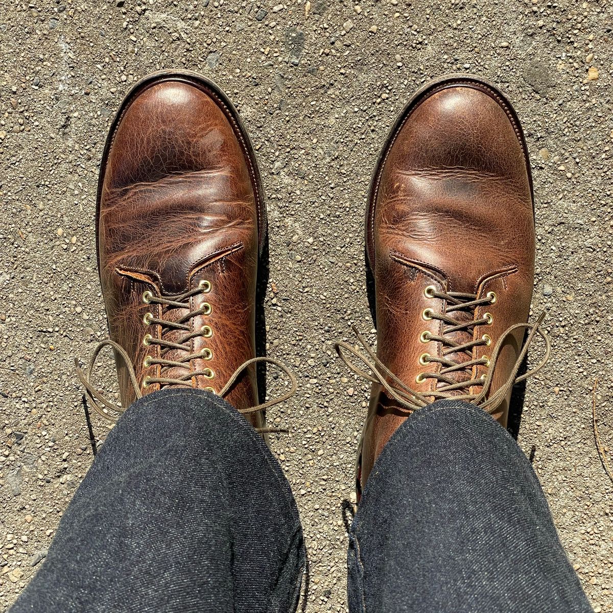 Photo by RemyTwotimes on December 9, 2023 of the Viberg Wholecut Derby Boot in Horween Rowdy Dachshund.