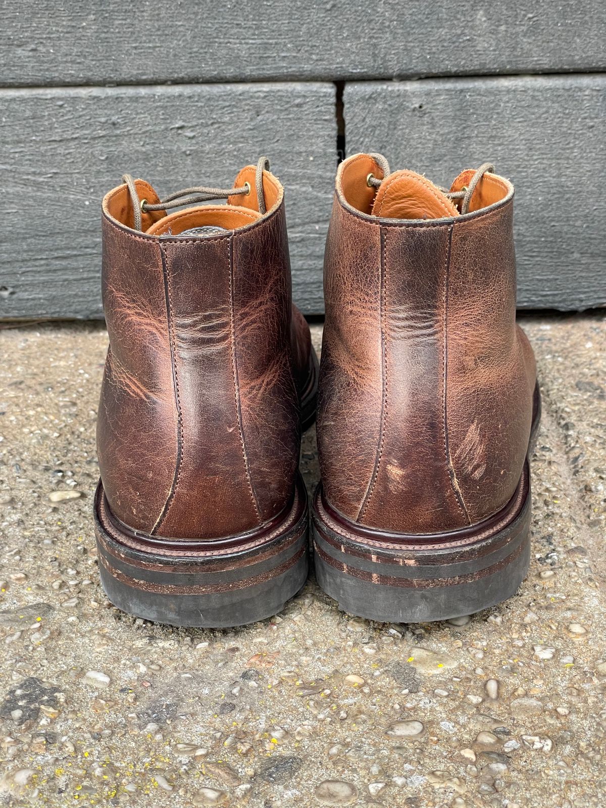 Photo by RemyTwotimes on January 1, 2024 of the Viberg Wholecut Derby Boot in Horween Rowdy Dachshund.