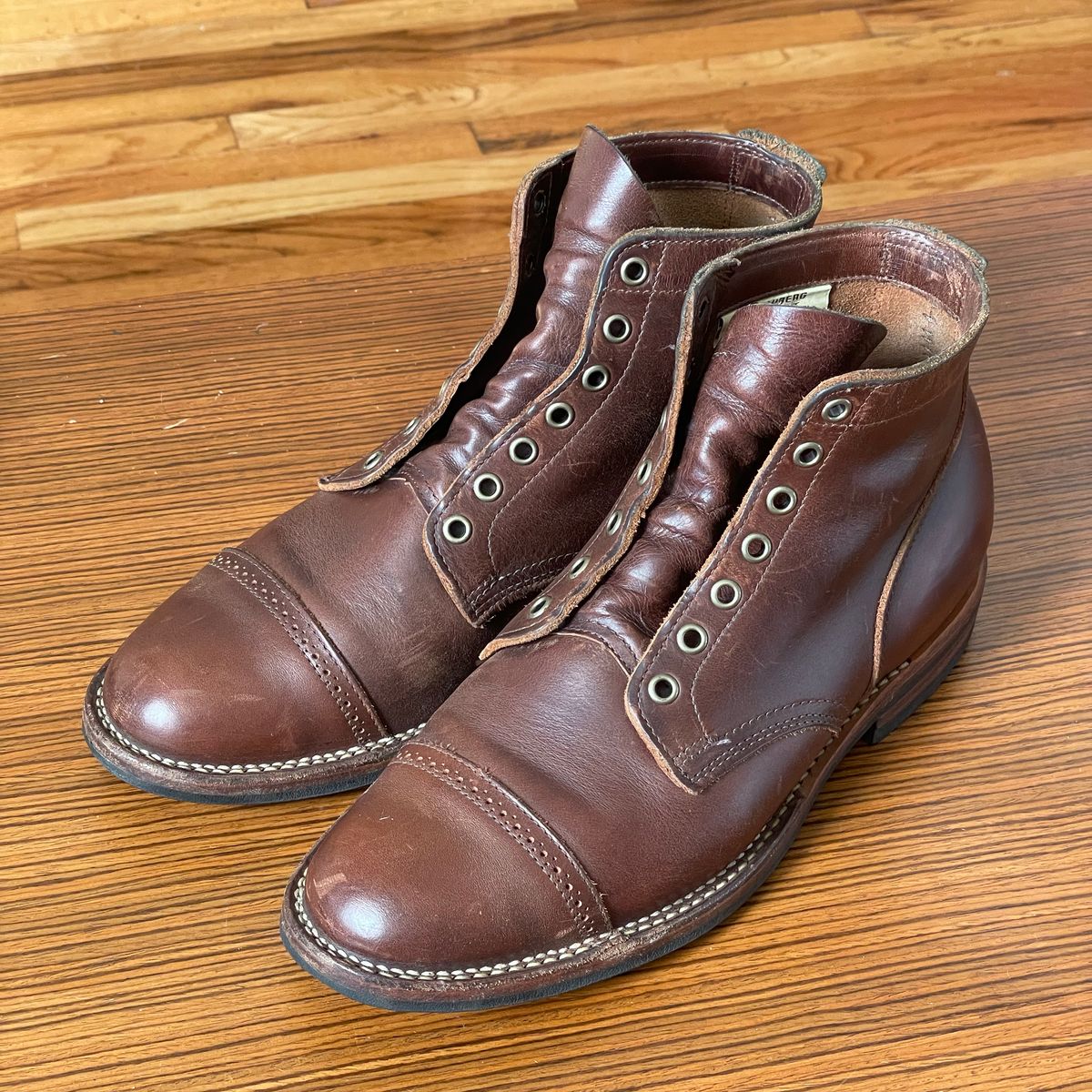 Photo by RemyTwotimes on February 6, 2024 of the Viberg Service Boot BCT in Horween Brown Chromexcel.