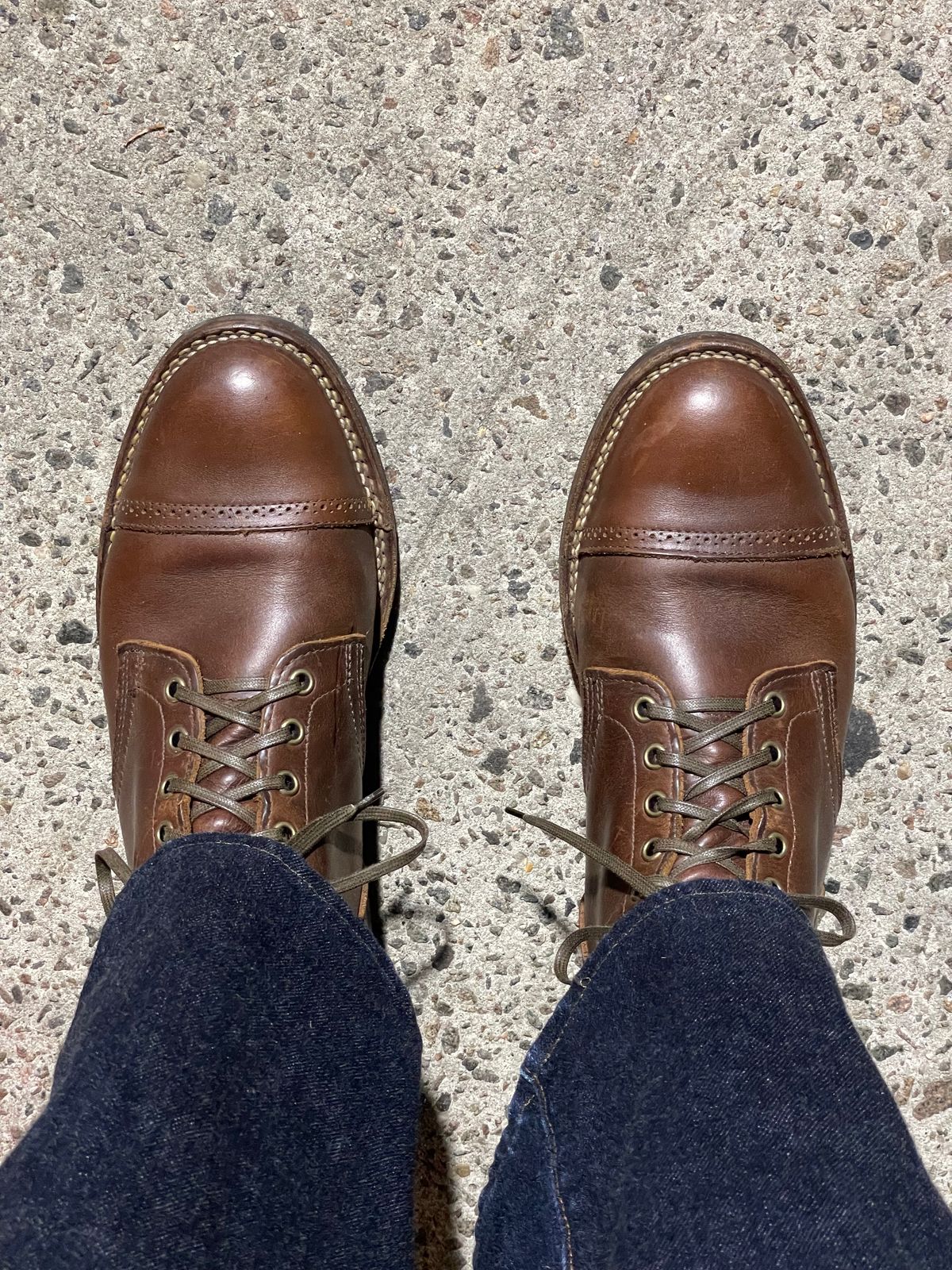 Photo by RemyTwotimes on November 7, 2024 of the Viberg Service Boot BCT in Horween Brown Chromexcel.