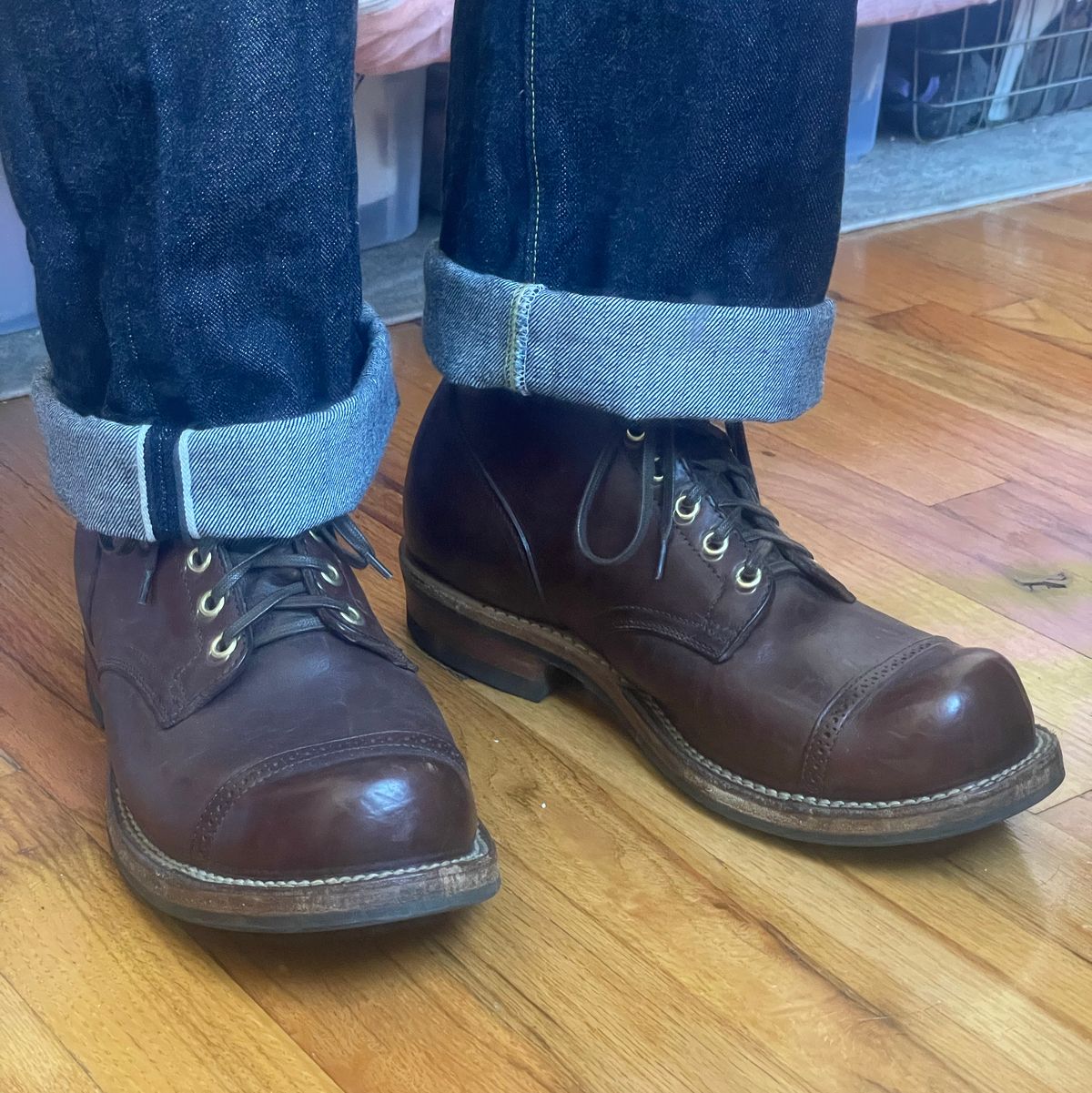 Photo by RemyTwotimes on April 8, 2025 of the Viberg Service Boot BCT in Horween Natural Bison.