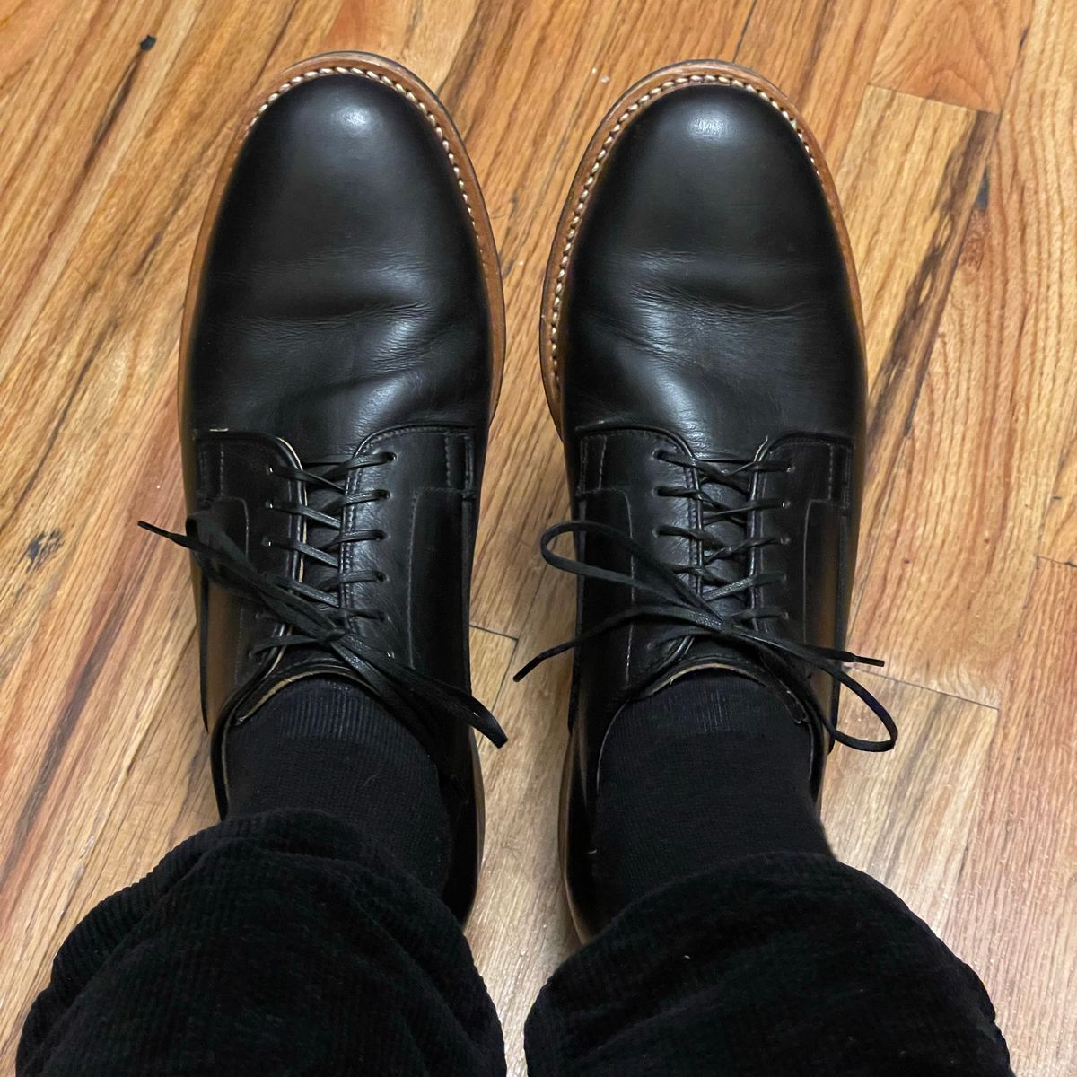 Photo by RemyTwotimes on February 24, 2024 of the Viberg Derby Shoe in C.F. Stead Black Regency Calf.