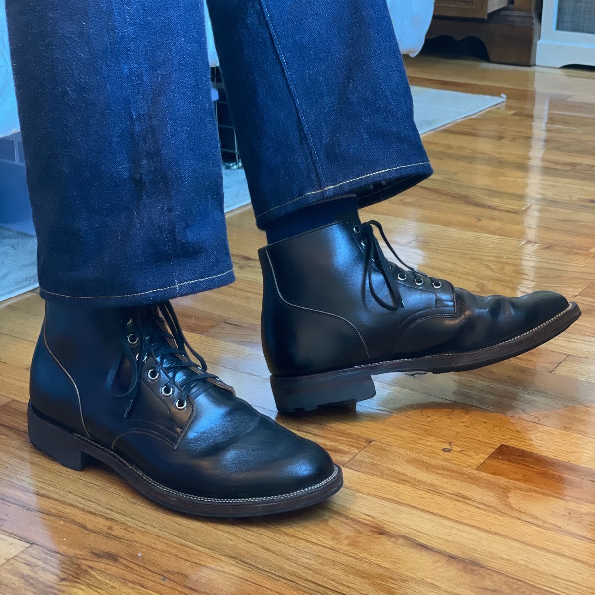 Photo by RemyTwotimes on October 28, 2023 of the Viberg Service Boot in Shinki Black Oiled Horsebutt.