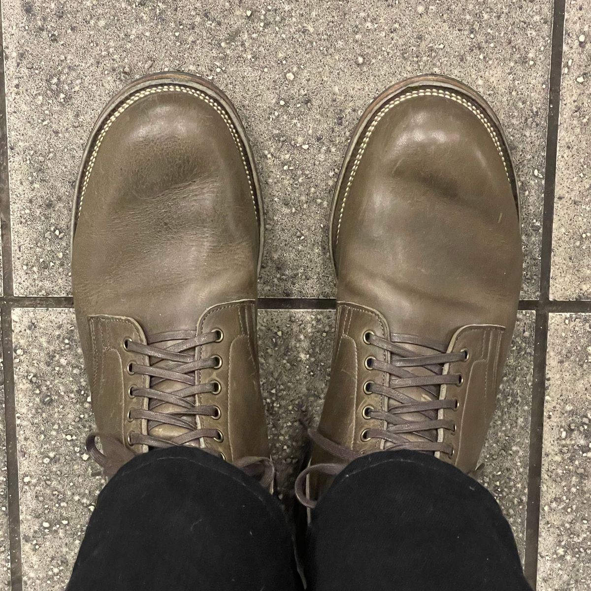 Photo by RemyTwotimes on April 20, 2024 of the Viberg Service Boot in C.F. Stead Classic Grey Oiled Culatta.