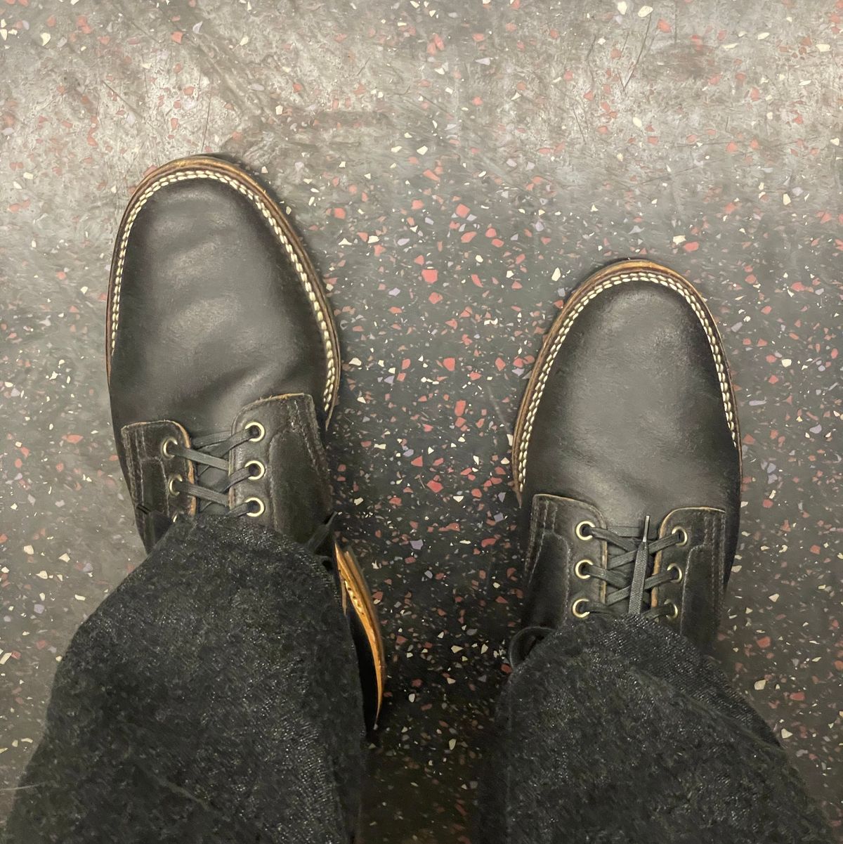 Photo by RemyTwotimes on March 21, 2026 of the Viberg Service Boot in Horween Black Waxed Flesh.