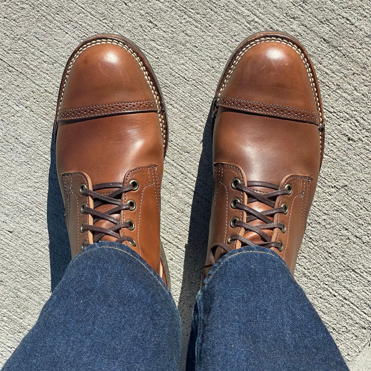 Photo by RemyTwotimes on January 14, 2025 of the Viberg Service Boot BCT in Horween Pigment Brown Workshoe Butt.