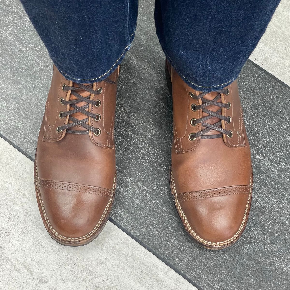 Photo by RemyTwotimes on January 15, 2025 of the Viberg Service Boot BCT in Horween Pigment Brown Workshoe Butt.