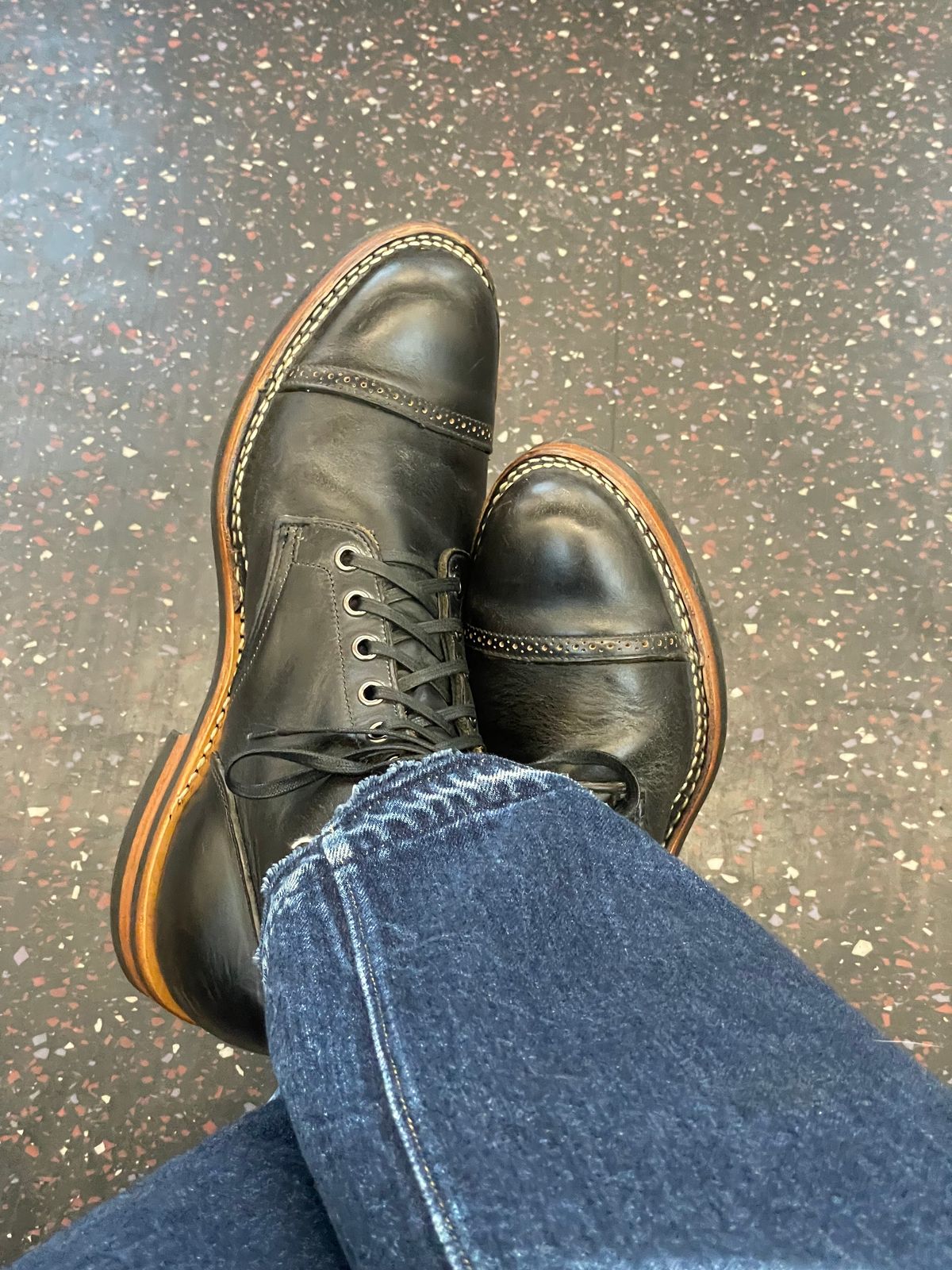 Photo by RemyTwotimes on March 31, 2026 of the Viberg Service Boot BCT in Horween Black Chromexcel.