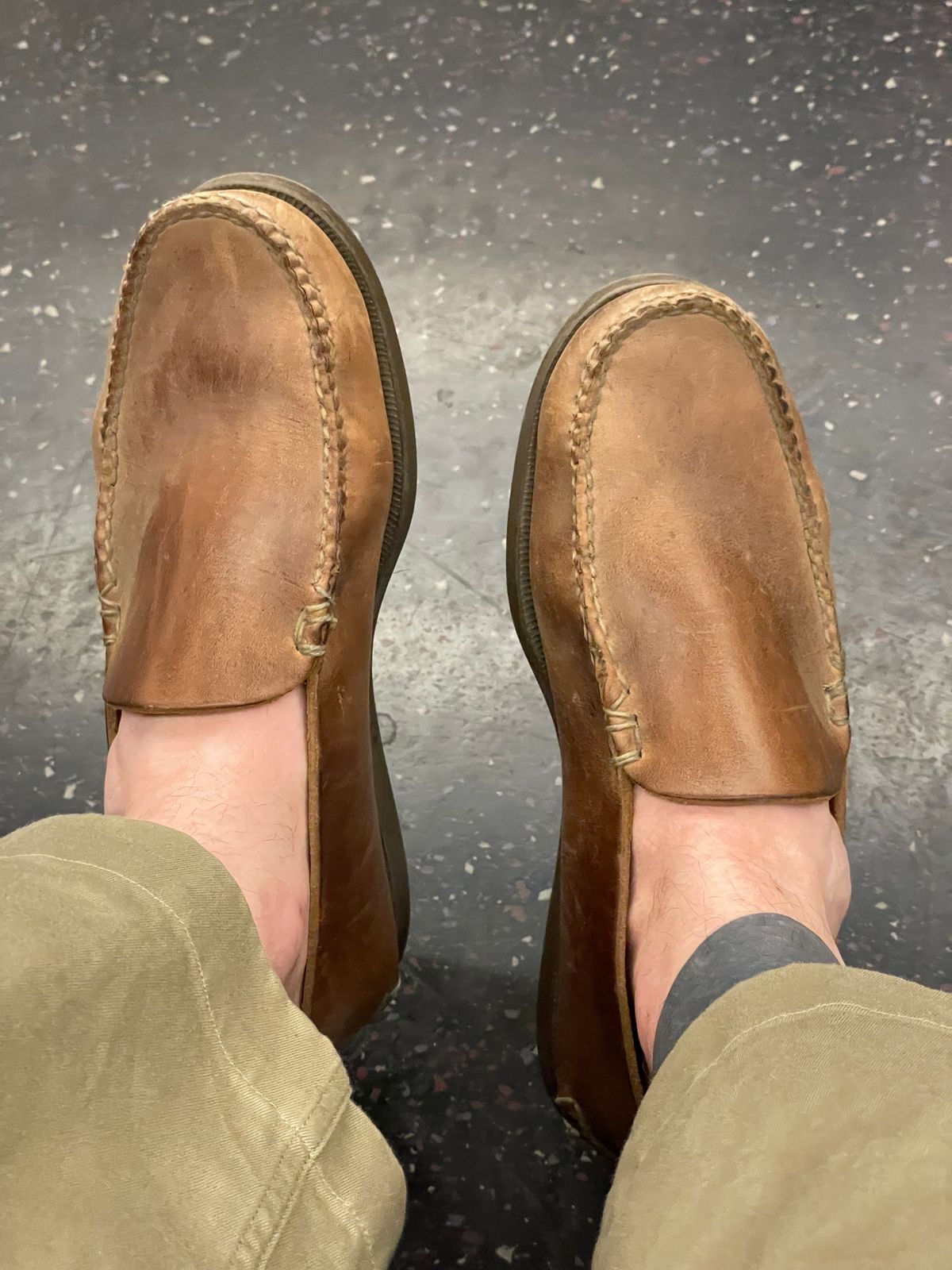 Photo by RemyTwotimes on June 15, 2024 of the Oak Street Bootmakers Slip Moc in Horween Natural Chromexcel.