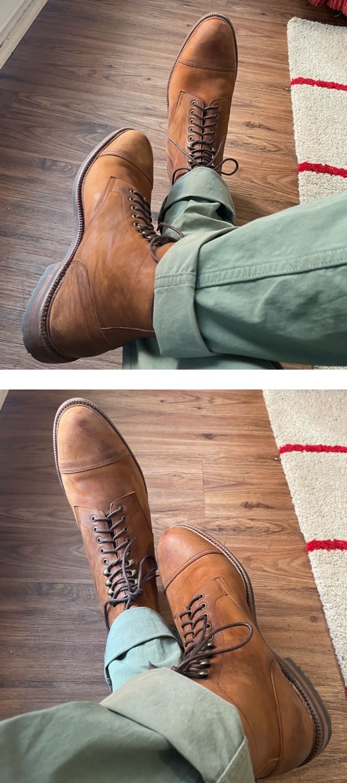 Photo by WalkingToMyWedding on November 2, 2023 of the Meermin Jumper Boot in Tobacco Waxy Shell Cordovan.