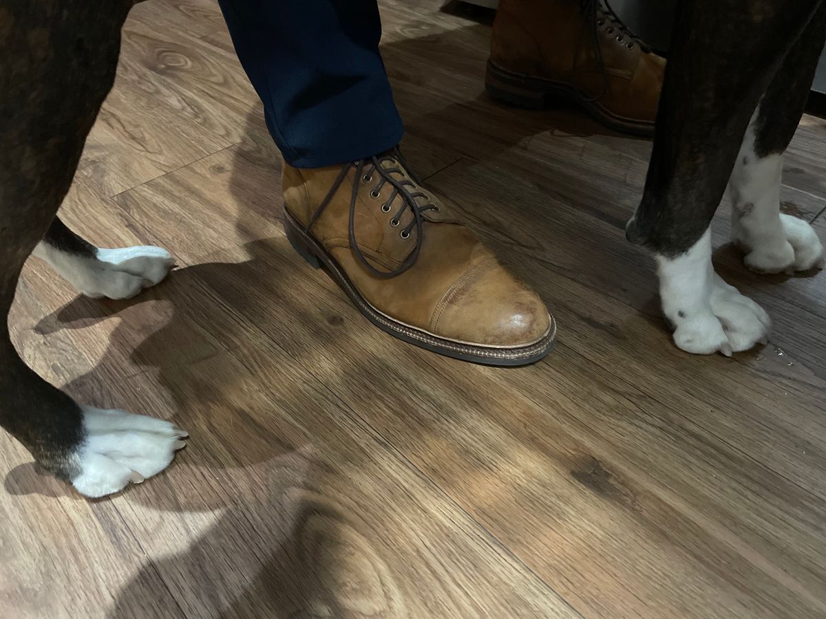 Photo by WalkingToMyWedding on November 9, 2023 of the Meermin Jumper Boot in Tobacco Waxy Shell Cordovan.