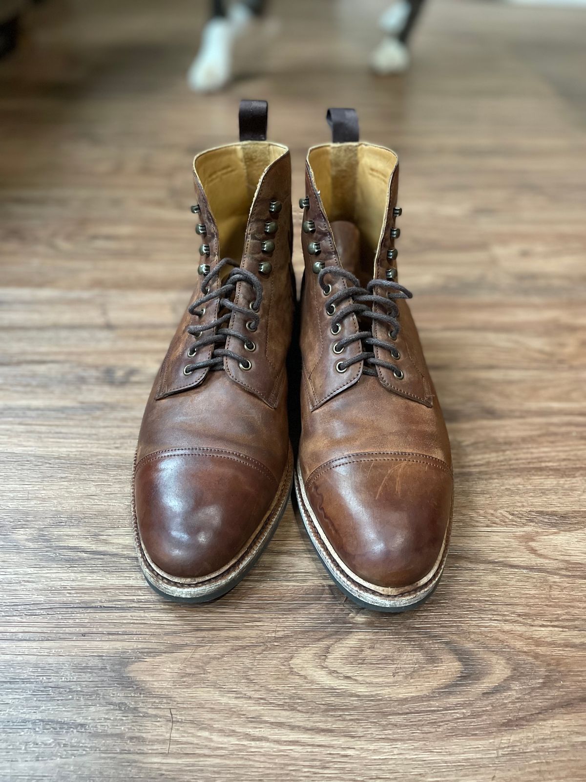Photo by WalkingToMyWedding on December 3, 2023 of the Meermin Jumper Boot in Tobacco Waxy Shell Cordovan.