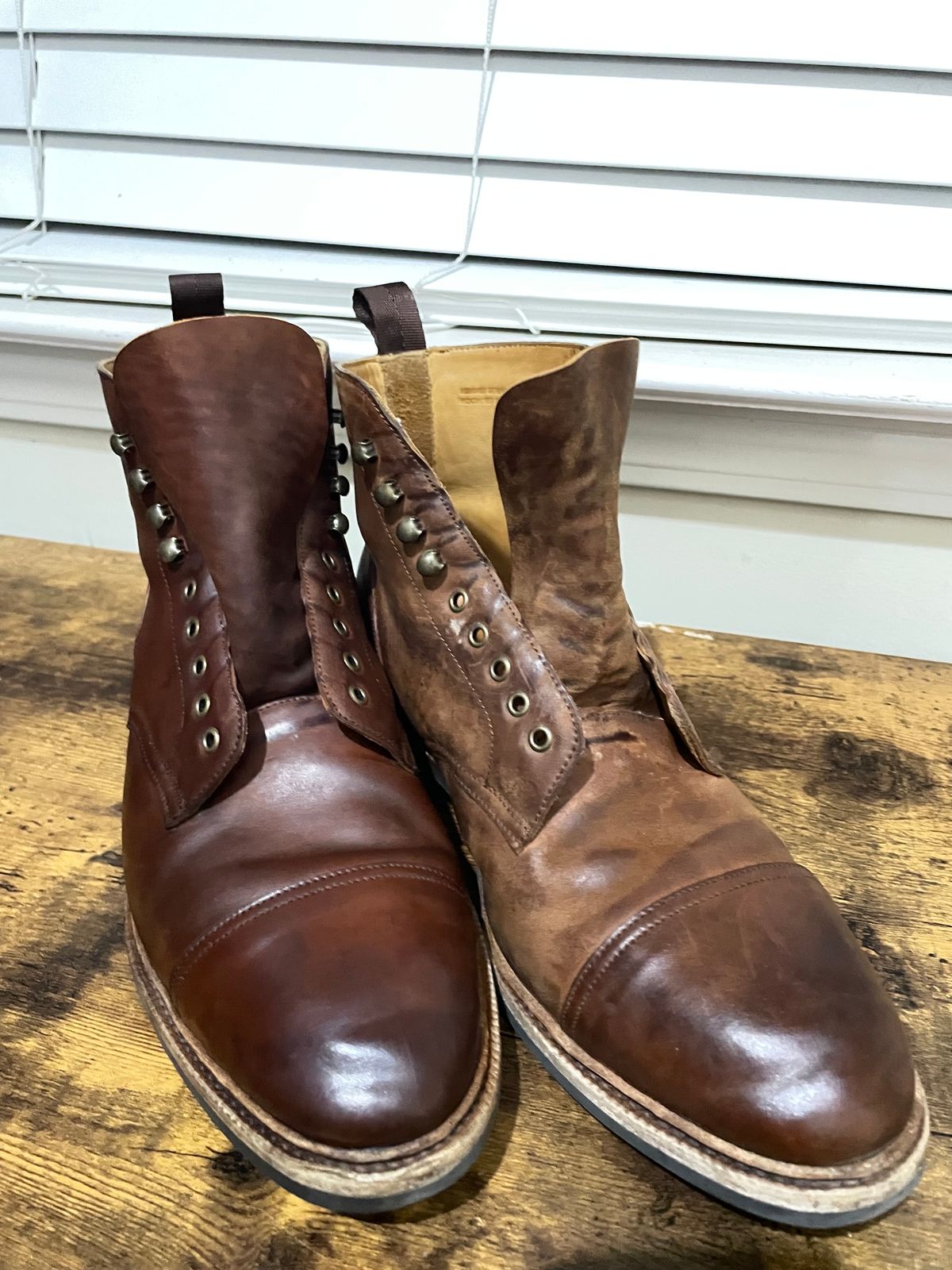 Photo by WalkingToMyWedding on December 18, 2023 of the Meermin Jumper Boot in Tobacco Waxy Shell Cordovan.