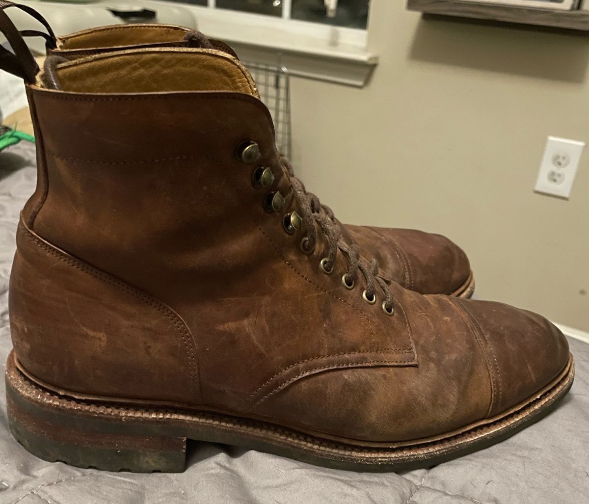 Photo by WalkingToMyWedding on January 6, 2024 of the Meermin Jumper Boot in Tobacco Waxy Shell Cordovan.