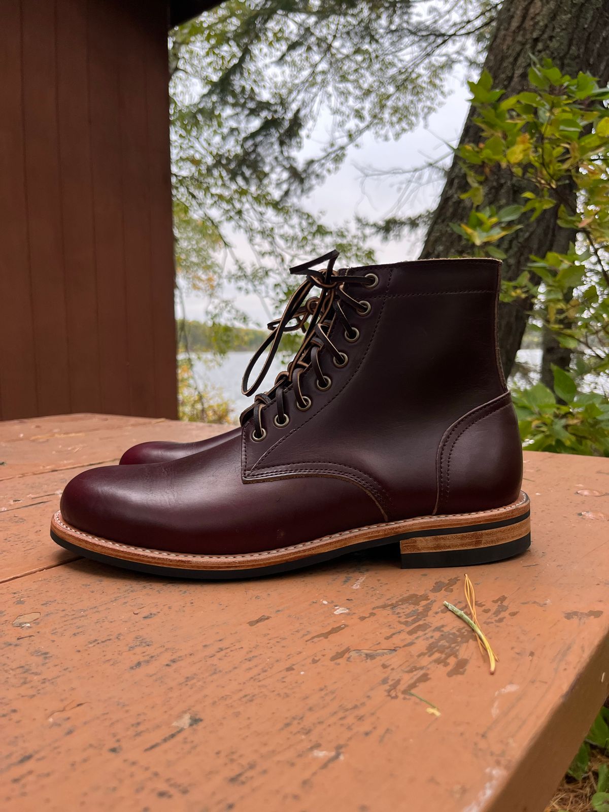 Photo by BigDogSaysBark on October 3, 2022 of the Oak Street Bootmakers Trench Boot in Horween Color 8 Chromexcel.
