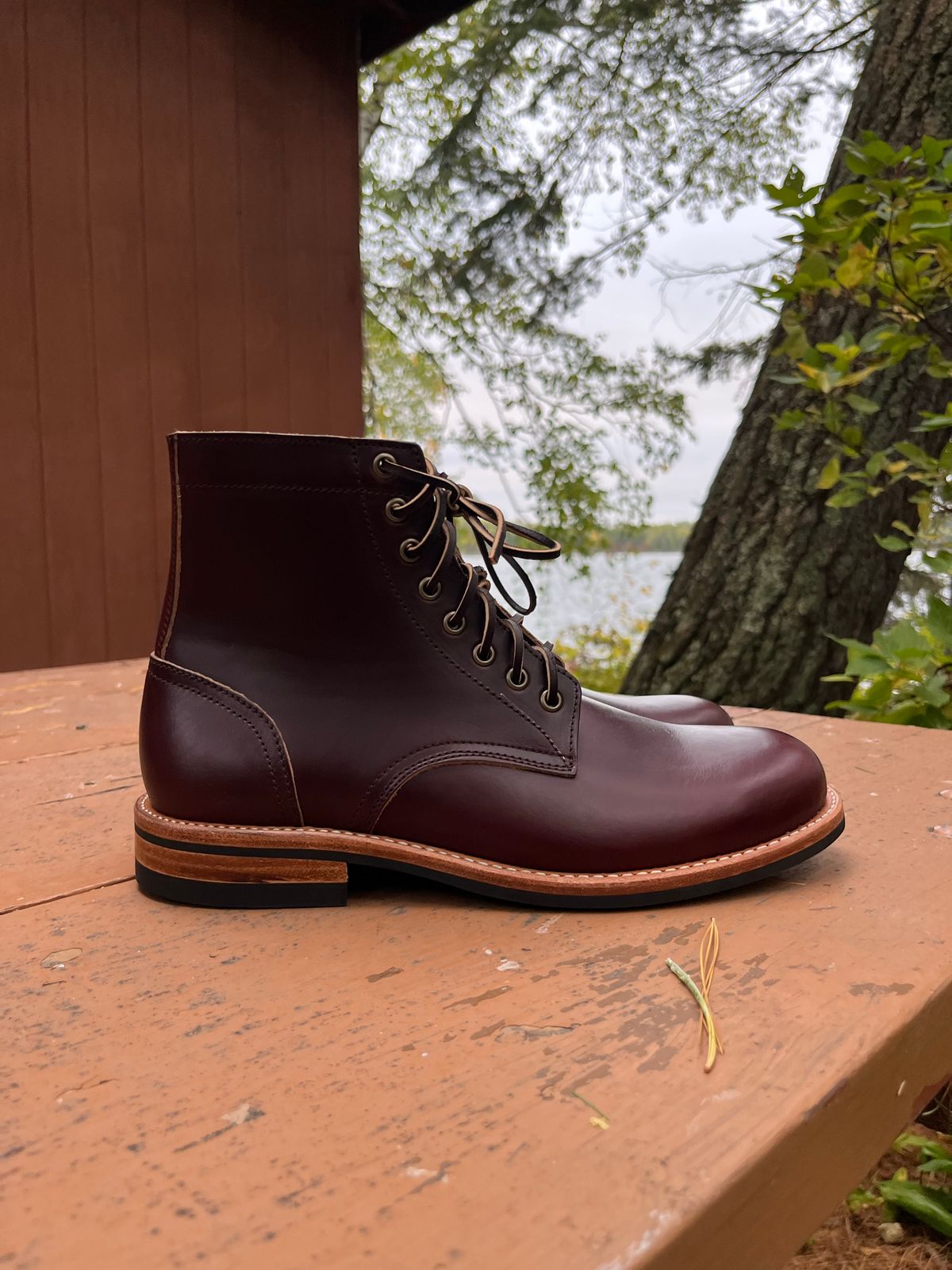 Photo by BigDogSaysBark on October 3, 2022 of the Oak Street Bootmakers Trench Boot in Horween Color 8 Chromexcel.