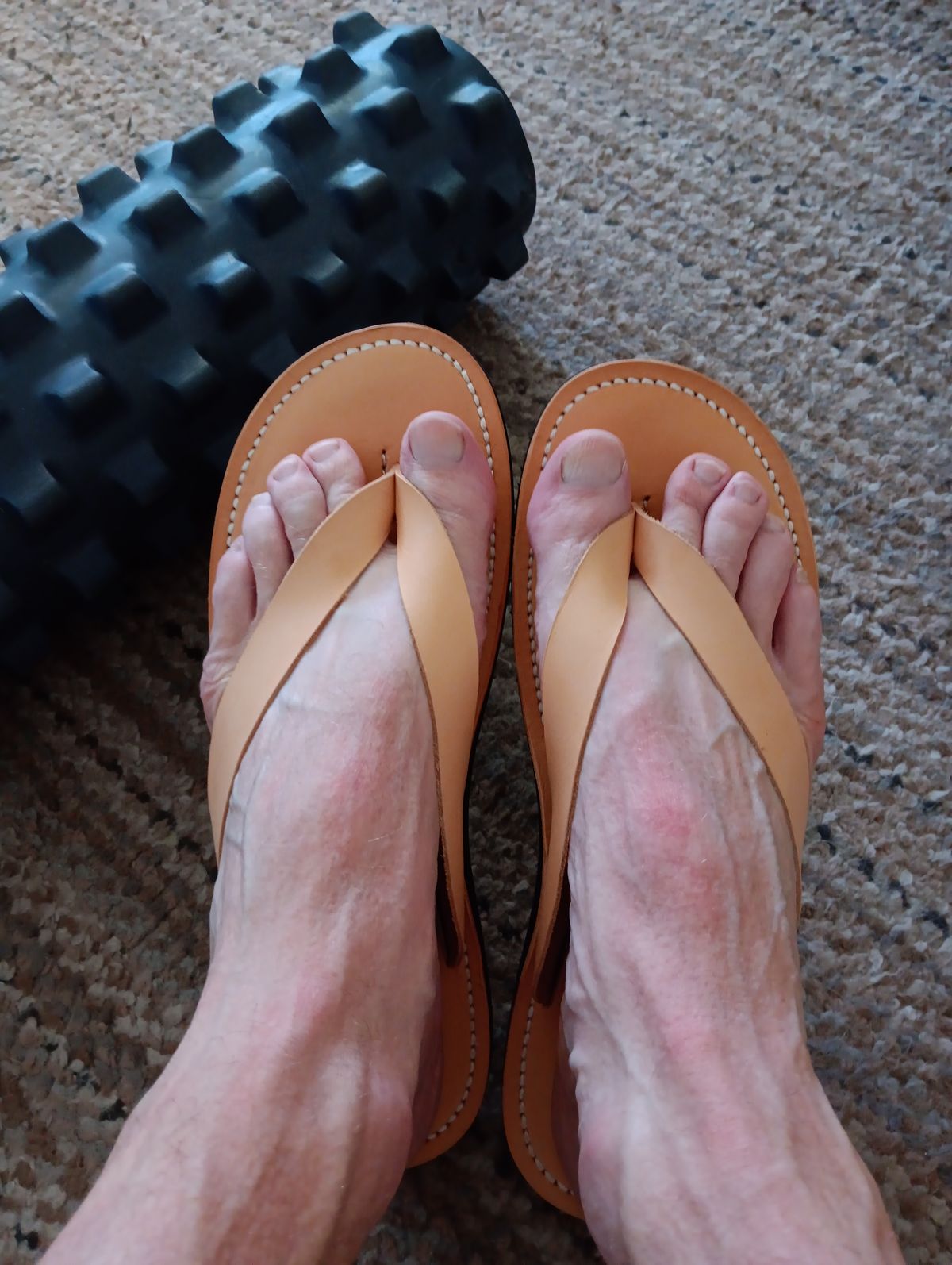 Photo by BobberD on October 19, 2023 of the Obbi Good Label OBLxDr.Sole Leather Thong Sandal in Veg Tan Natural.