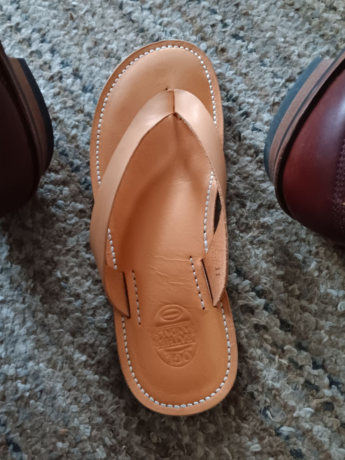 Photo by BobberD on November 19, 2023 of the Obbi Good Label OBLxDr.Sole Leather Thong Sandal in Veg Tan Natural.