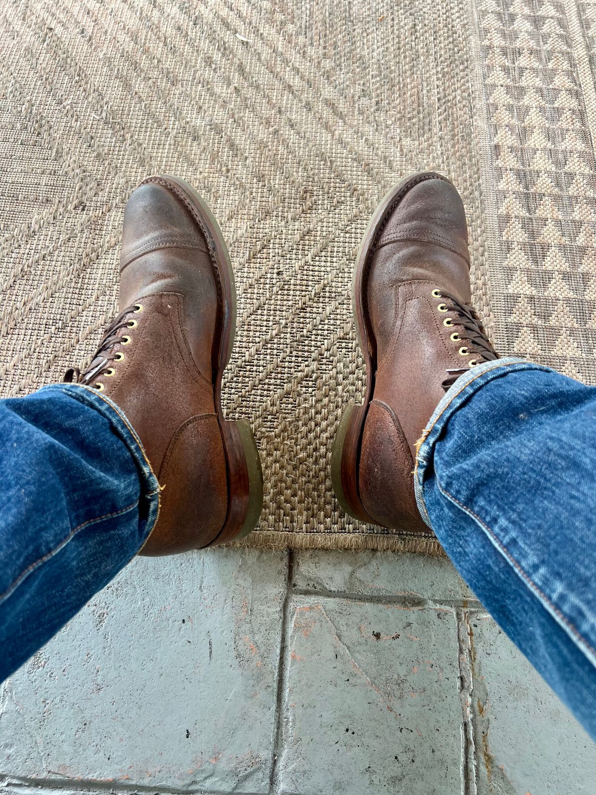 Photo by dosx on March 23, 2025 of the Viberg Service Boot in Maryam Walnut Waxed Reverse Horsebutt.
