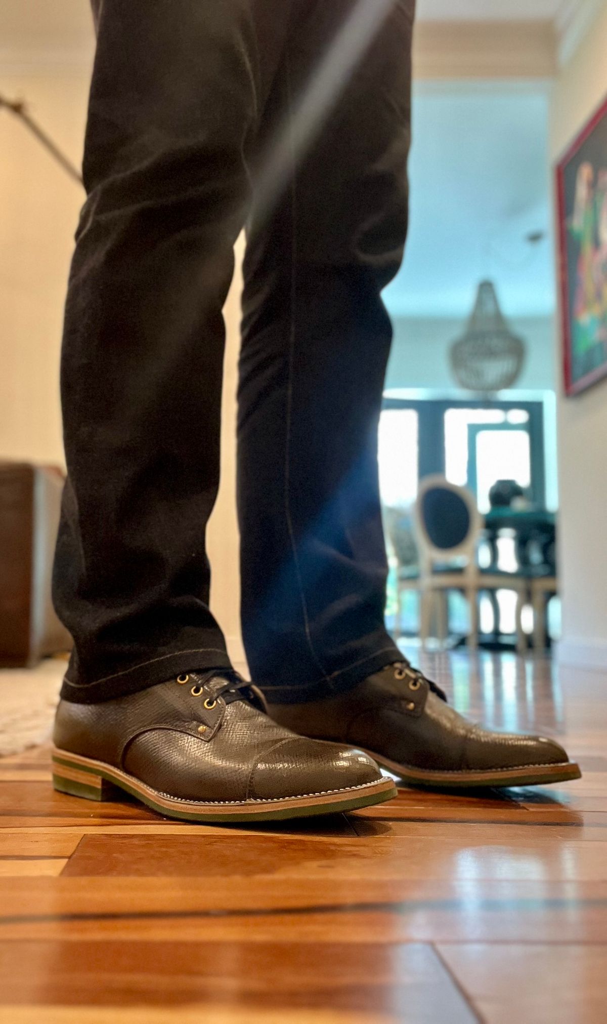 Photo by dosx on February 19, 2025 of the Iron Boots x Østmo Type 1 in Weinheimer Green Hand-Dyed & Hand-Worn Calf.