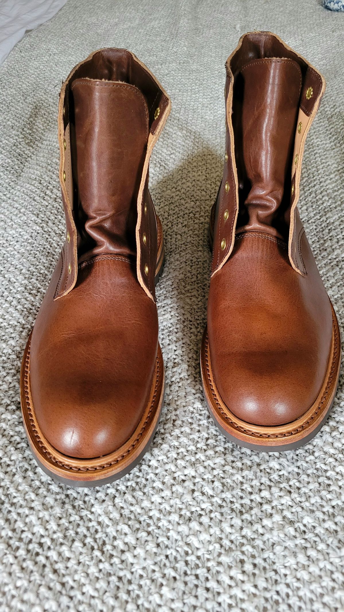 Photo by chicagosouthloop on April 13, 2025 of the Tricker's Low Logger Boot in Horween Brown Nut Dublin.