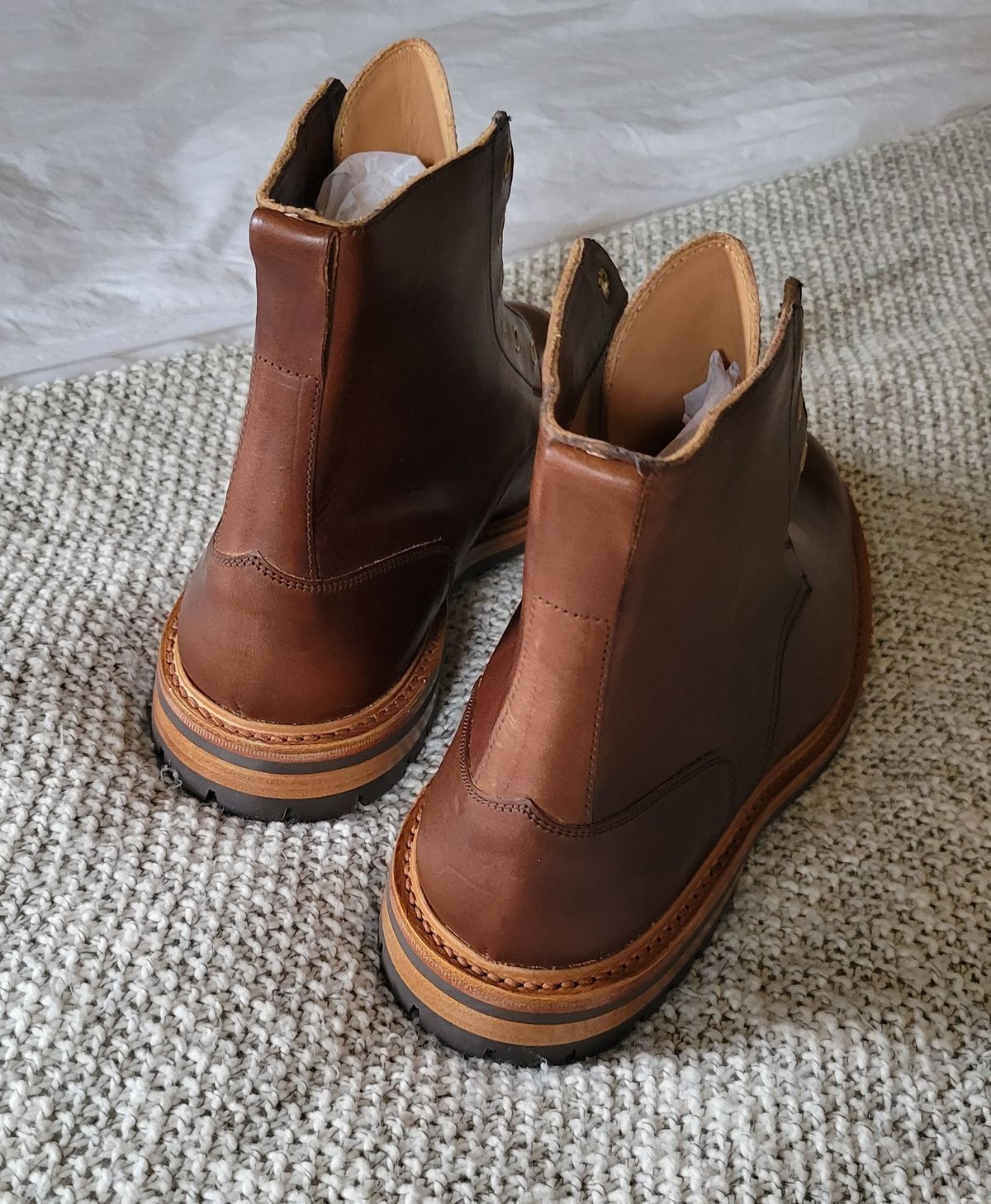 Photo by chicagosouthloop on April 13, 2025 of the Tricker's Low Logger Boot in Horween Brown Nut Dublin.