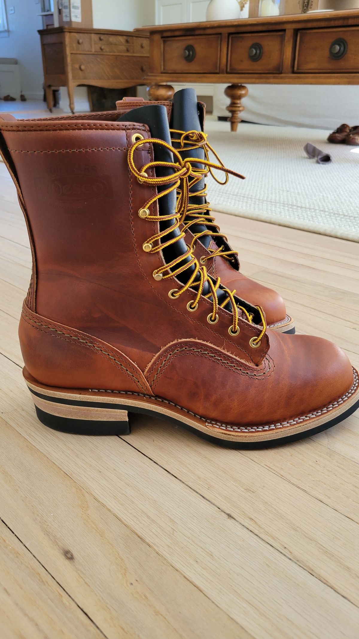 Photo by chicagosouthloop on March 28, 2026 of the Wesco Jobmaster in Wickett & Craig Tan Oiled Latigo.
