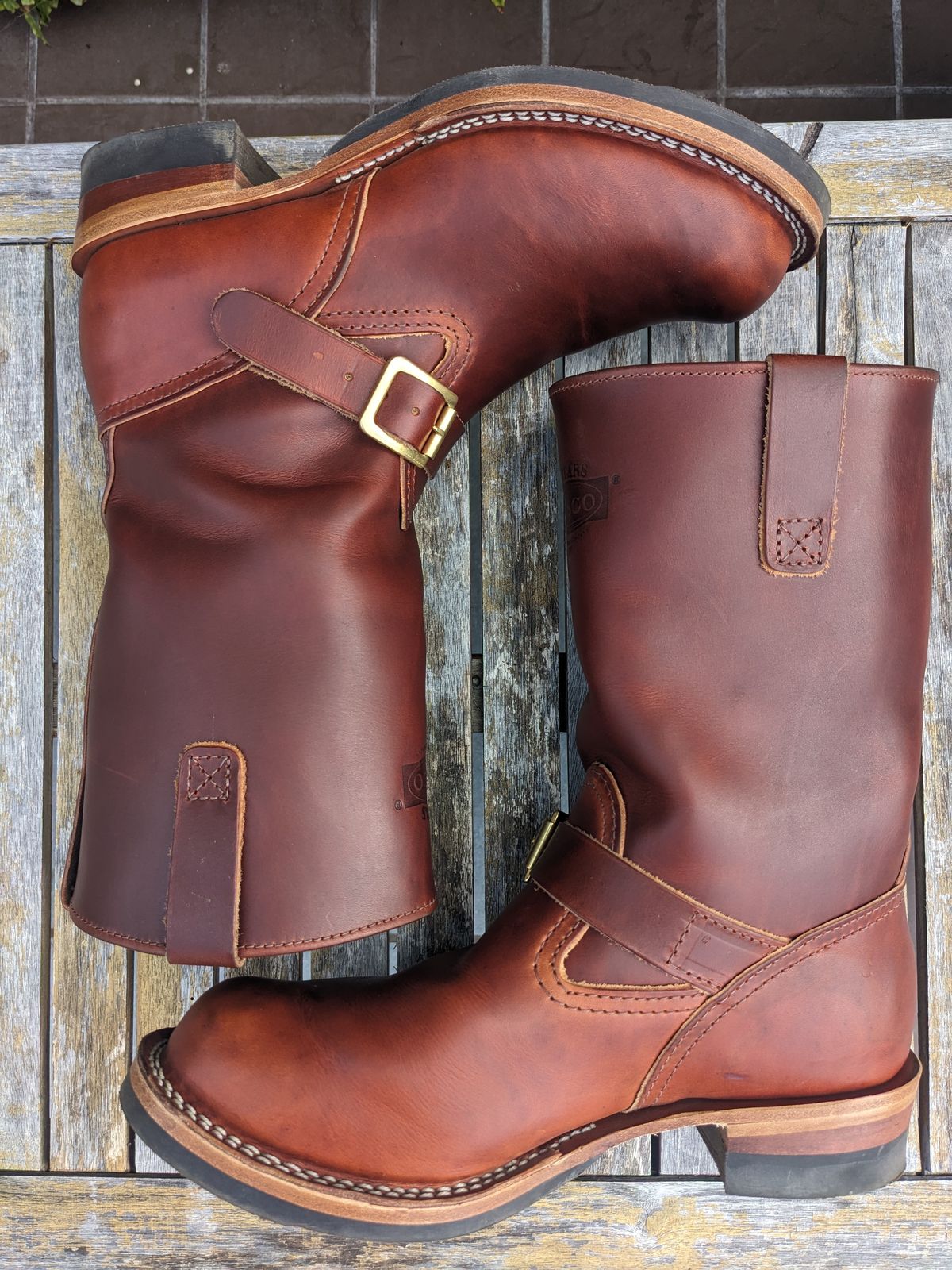 Photo by hung on August 29, 2024 of the Wesco Boss Engineer Boot in Wickett & Craig Tan Oiled Latigo.