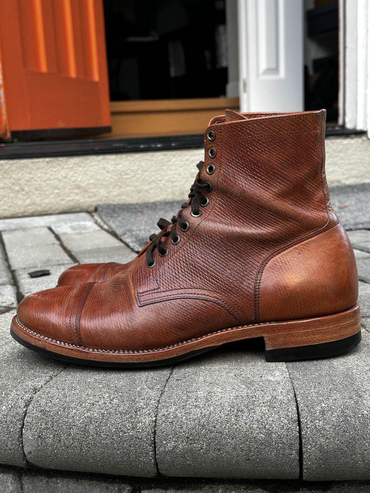 Photo by ahuebner on January 5, 2026 of the Skuce Shoes Villeray Boot in Shellcordovan Metta Catharina Natural Horsebutt.