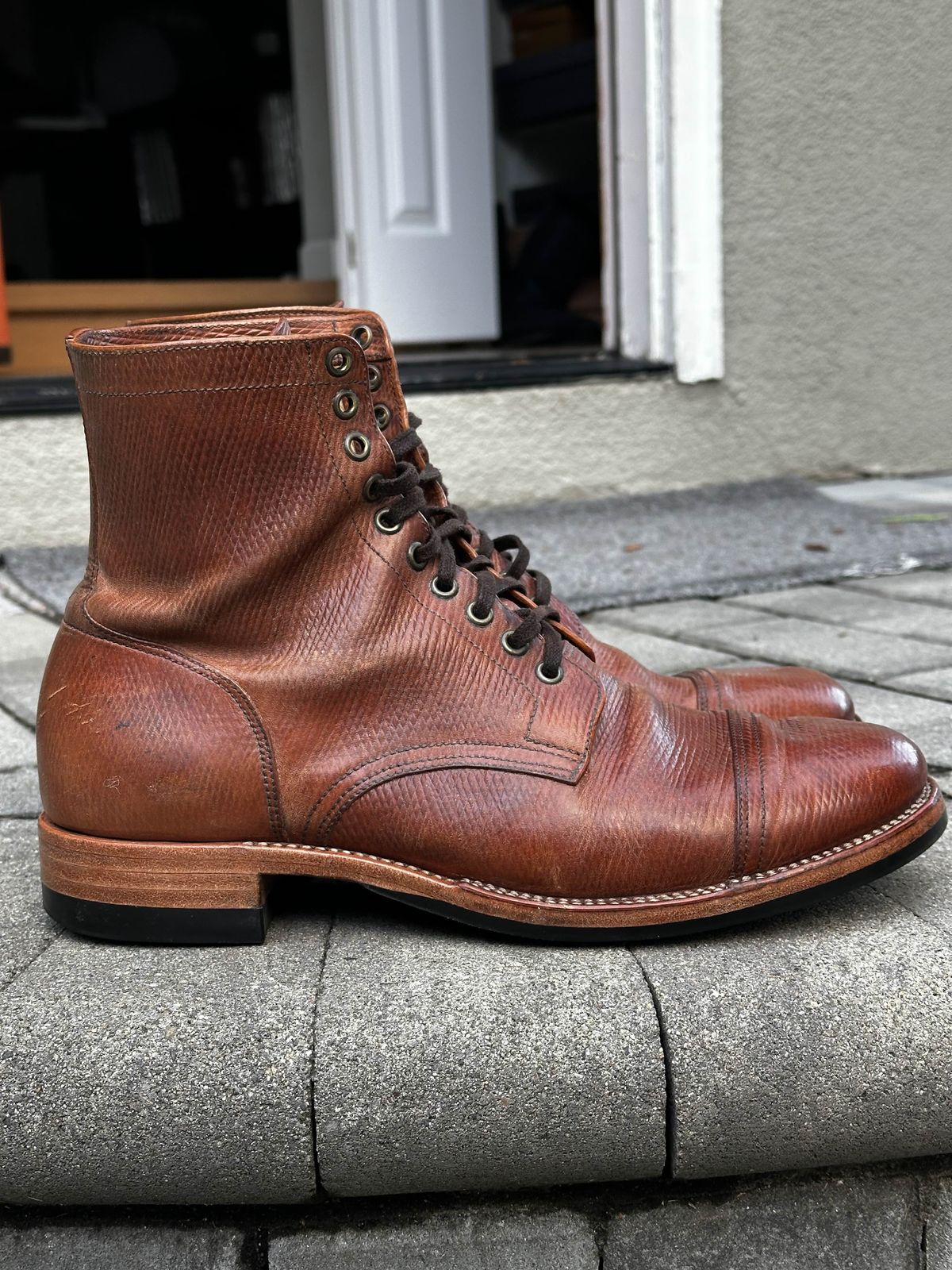 Photo by ahuebner on January 5, 2026 of the Skuce Shoes Villeray Boot in Shellcordovan Metta Catharina Natural Horsebutt.