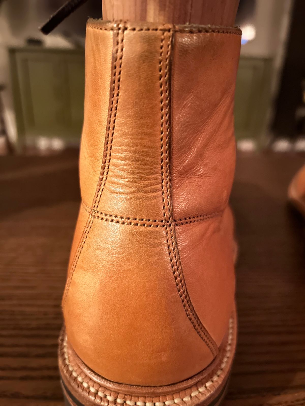 Photo by ComonomoC on October 3, 2023 of the Grant Stone Brass Boot in Unknown Natural Veg Tan.