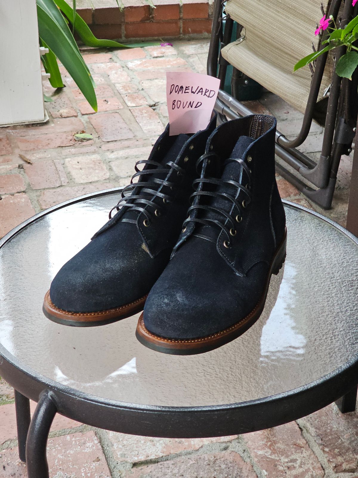 Photo by basboy on October 1, 2023 of the Oak Street Bootmakers Field Boot in Horween Natural Indigo Chromexcel Roughout.