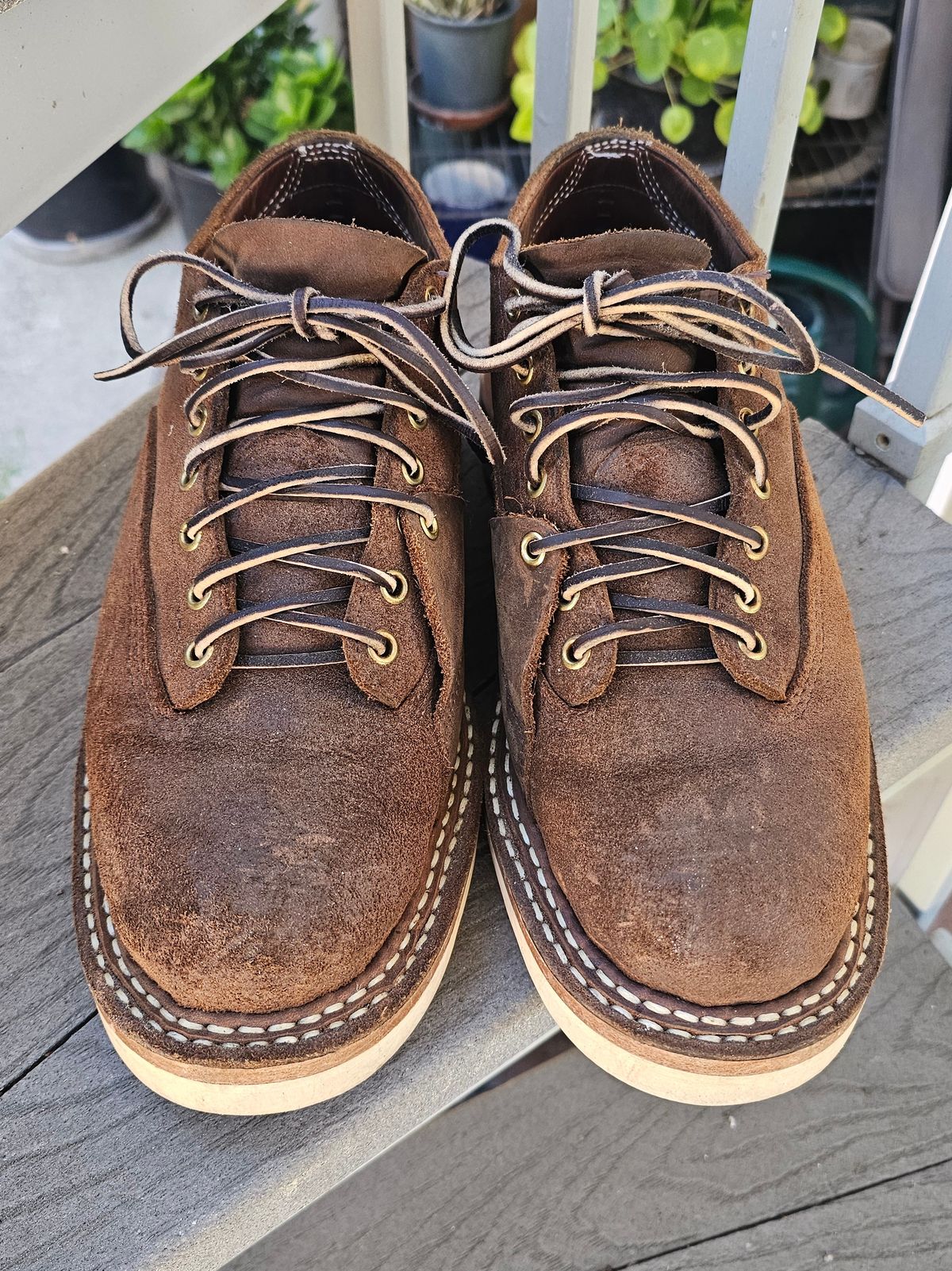 Photo by basboy on November 4, 2024 of the White's X Freenote cloth Oxford LTT in Seidel Distressed Roughout.