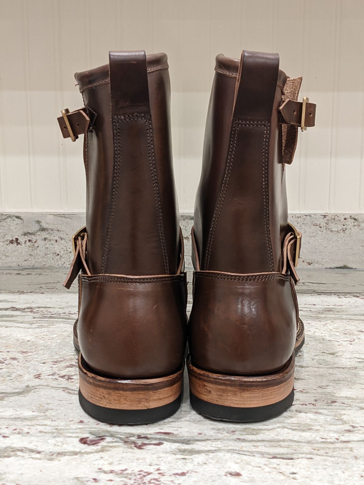 Photo by Trim_Man on October 1, 2022 of the Viberg Engineer in Horween Brown Chromexcel Horsebutt.