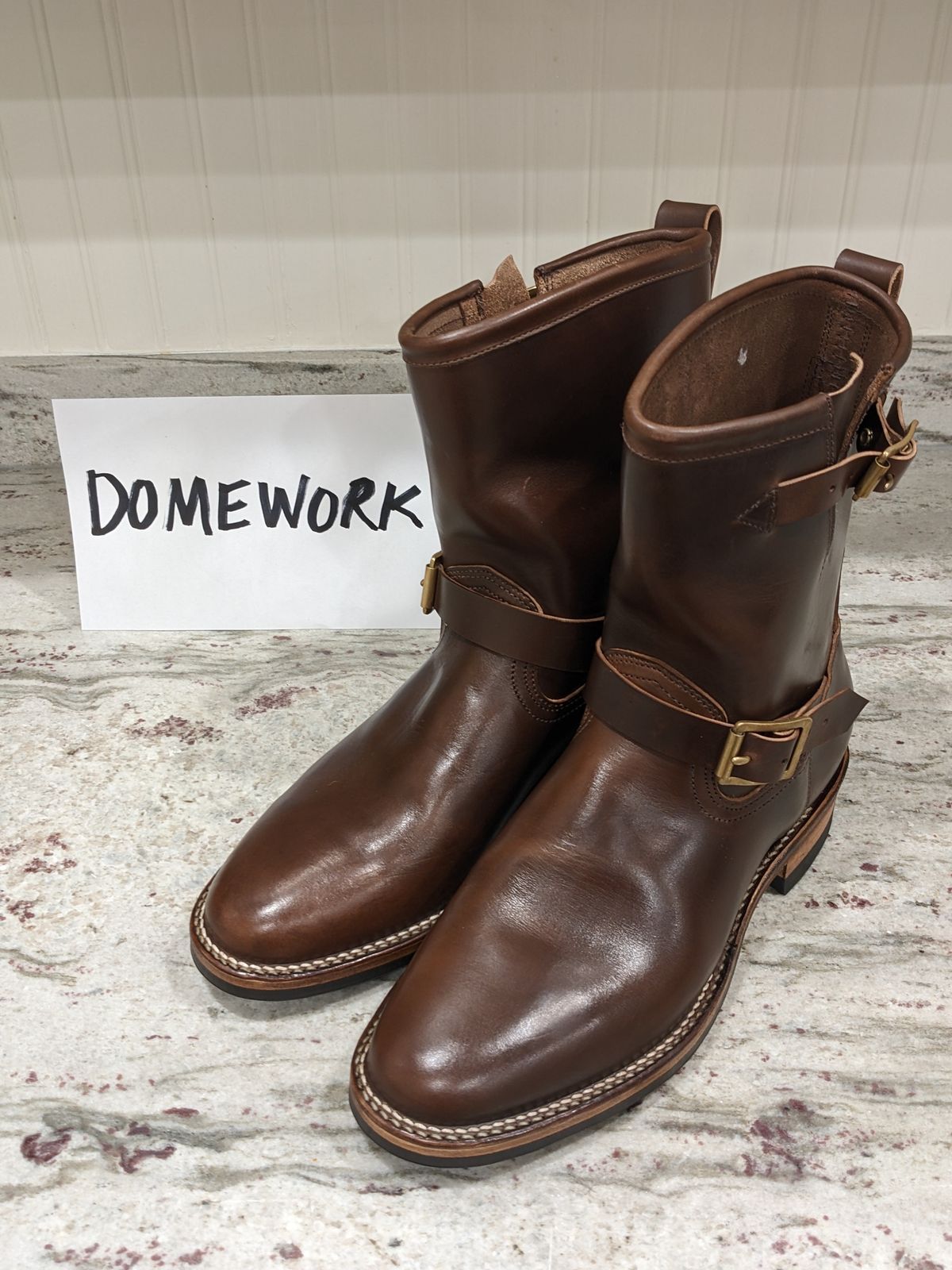 Photo by Trim_Man on October 1, 2022 of the Viberg Engineer in Horween Brown Chromexcel Horsebutt.