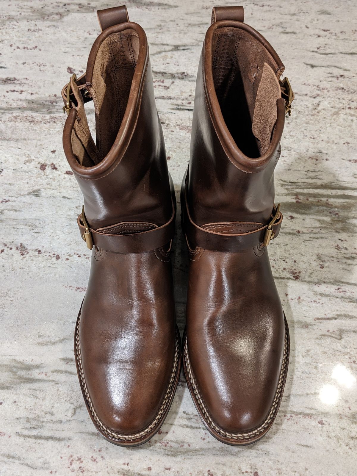 Photo by Trim_Man on October 1, 2022 of the Viberg Engineer in Horween Brown Chromexcel Horsebutt.