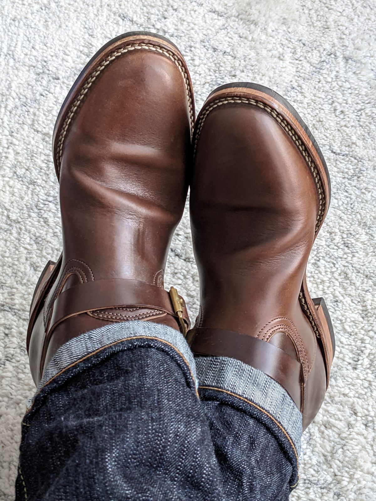 Photo by Trim_Man on November 4, 2022 of the Viberg Engineer in Horween Brown Chromexcel Horsebutt.