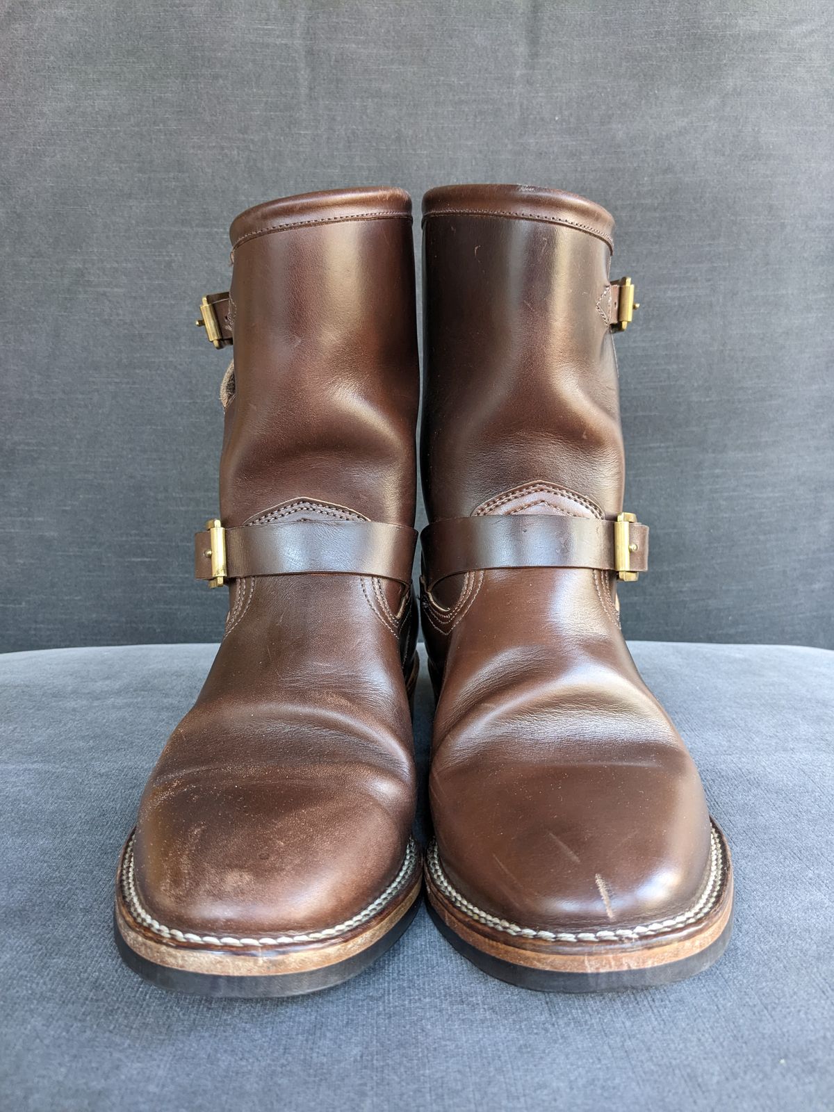 Photo by Trim_Man on December 5, 2022 of the Viberg Engineer in Horween Brown Chromexcel Horsebutt.