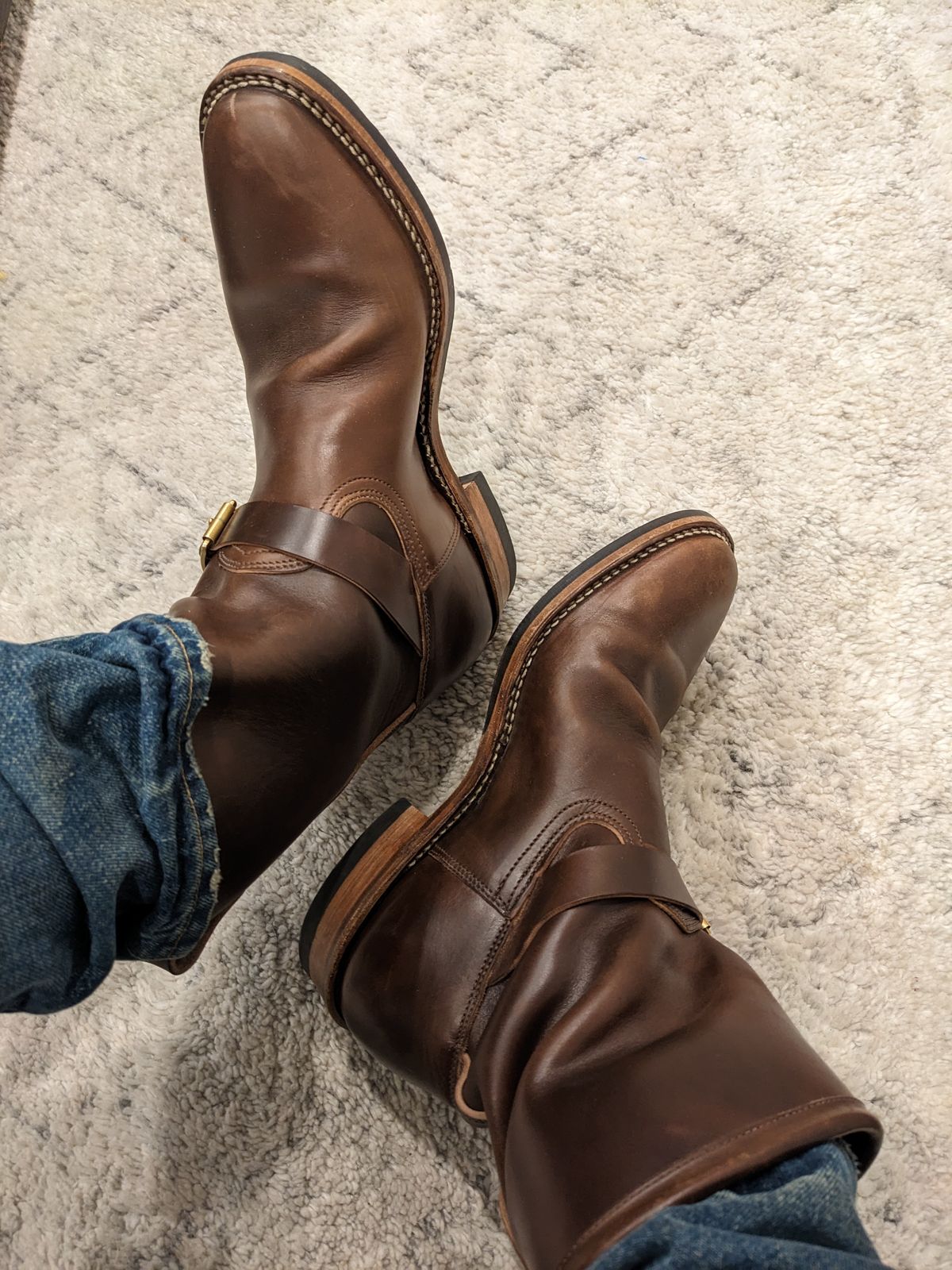 Photo by Trim_Man on January 6, 2023 of the Viberg Engineer in Horween Brown Chromexcel Horsebutt.