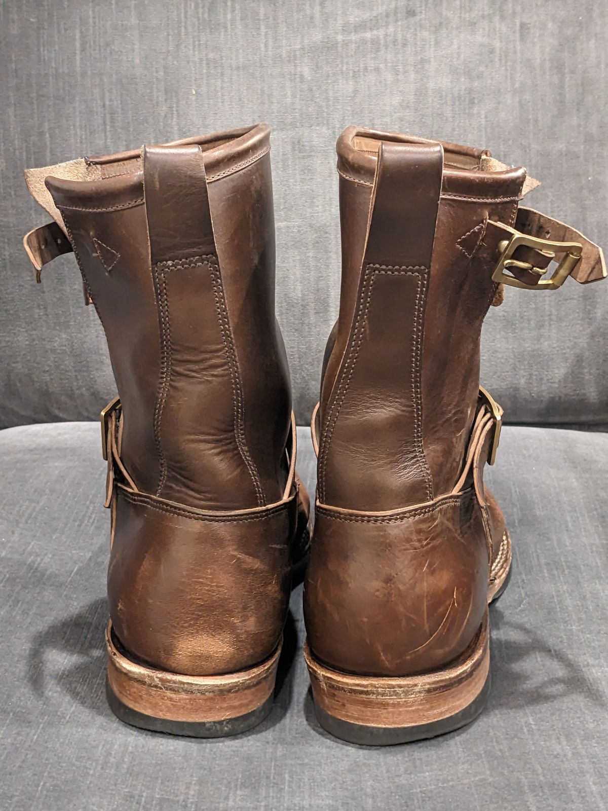 Photo by Trim_Man on April 5, 2023 of the Viberg Engineer in Horween Brown Chromexcel Horsebutt.