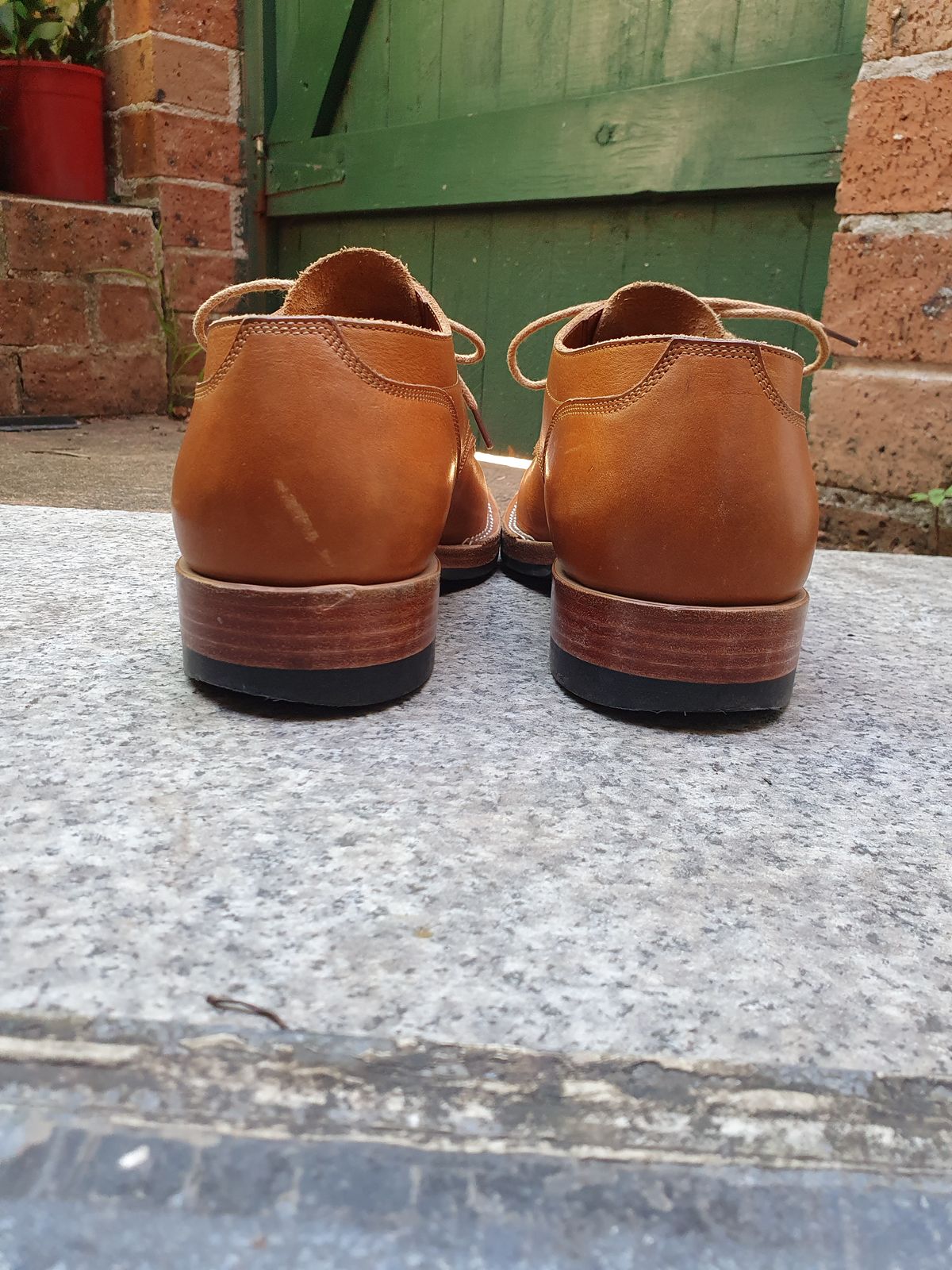 Photo by jasonissm on December 3, 2023 of the Onderhoud LVL01 Derby Boot in Tochigi Oil Vachetta #1 Light Brown.