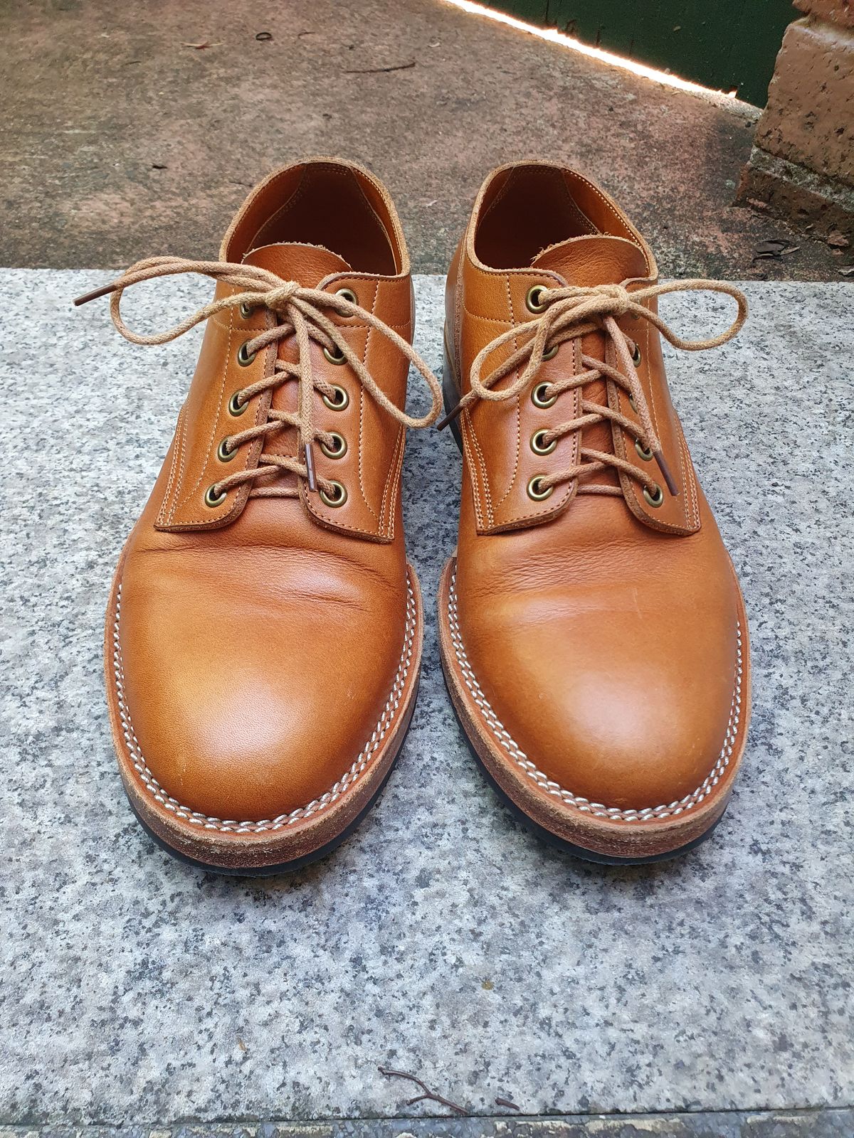 Photo by jasonissm on December 3, 2023 of the Onderhoud LVL01 Derby Boot in Tochigi Oil Vachetta #1 Light Brown.