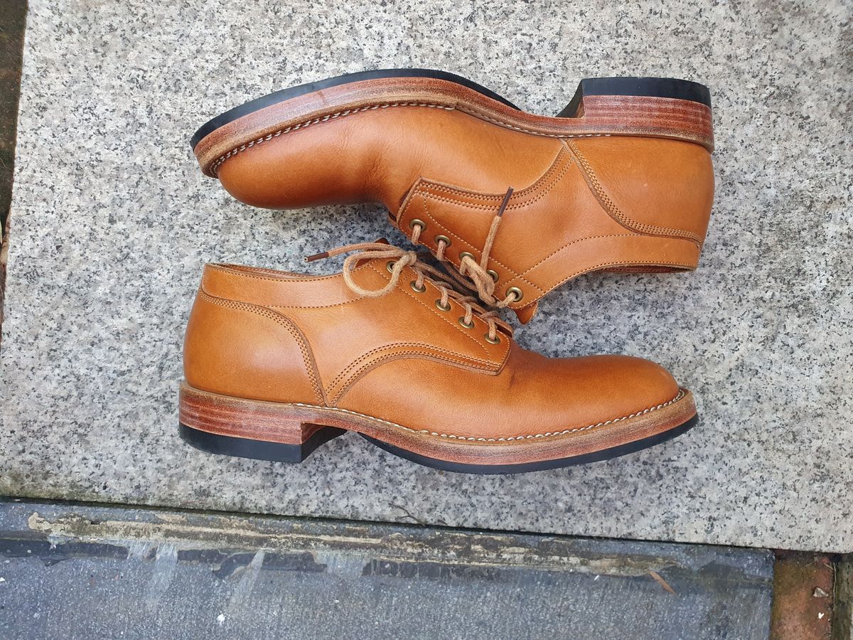 Photo by jasonissm on December 3, 2023 of the Onderhoud LVL01 Derby Boot in Tochigi Oil Vachetta #1 Light Brown.
