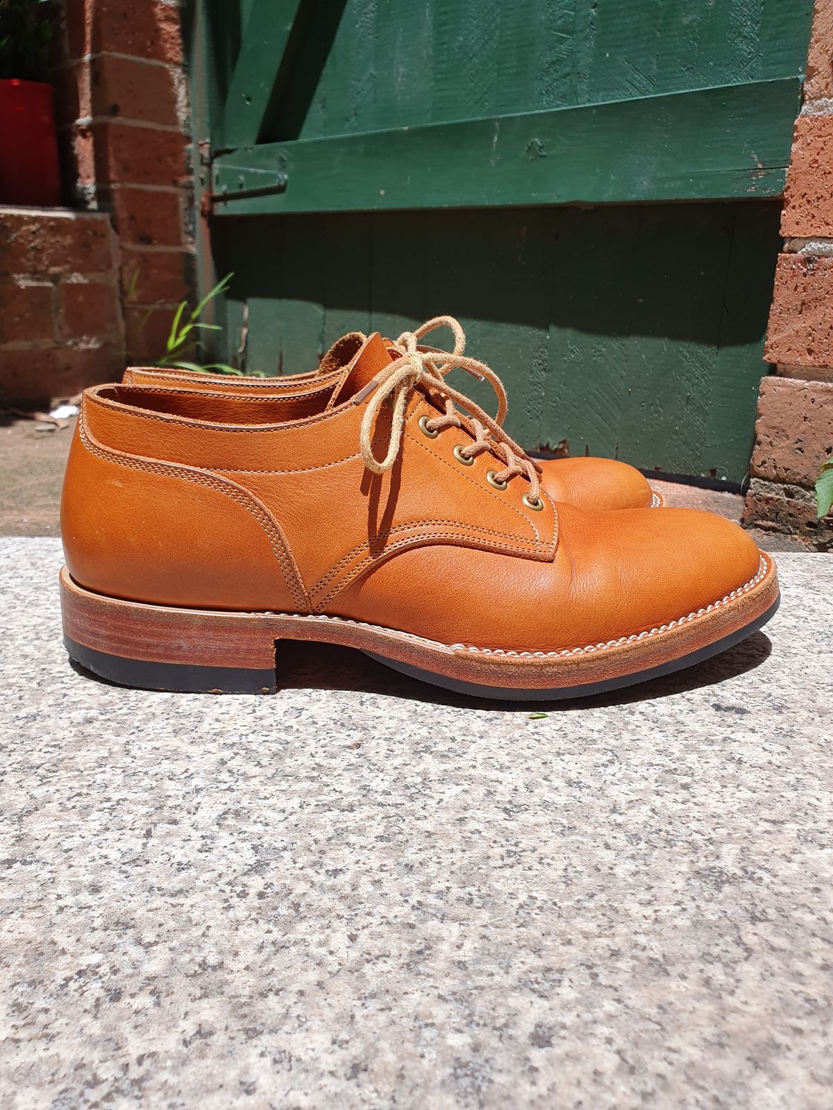 Photo by jasonissm on January 2, 2024 of the Onderhoud LVL01 Derby Boot in Tochigi Oil Vachetta #1 Light Brown.