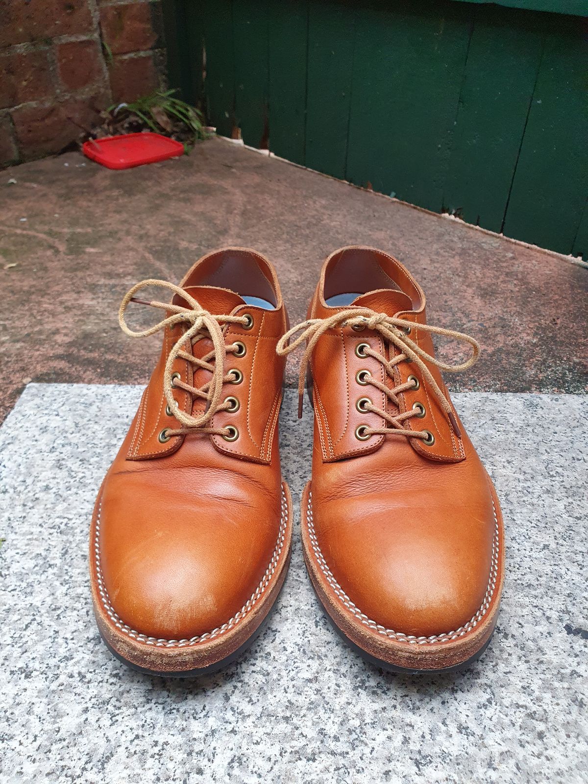 Photo by jasonissm on February 2, 2024 of the Onderhoud LVL01 Derby Boot in Tochigi Oil Vachetta #1 Light Brown.