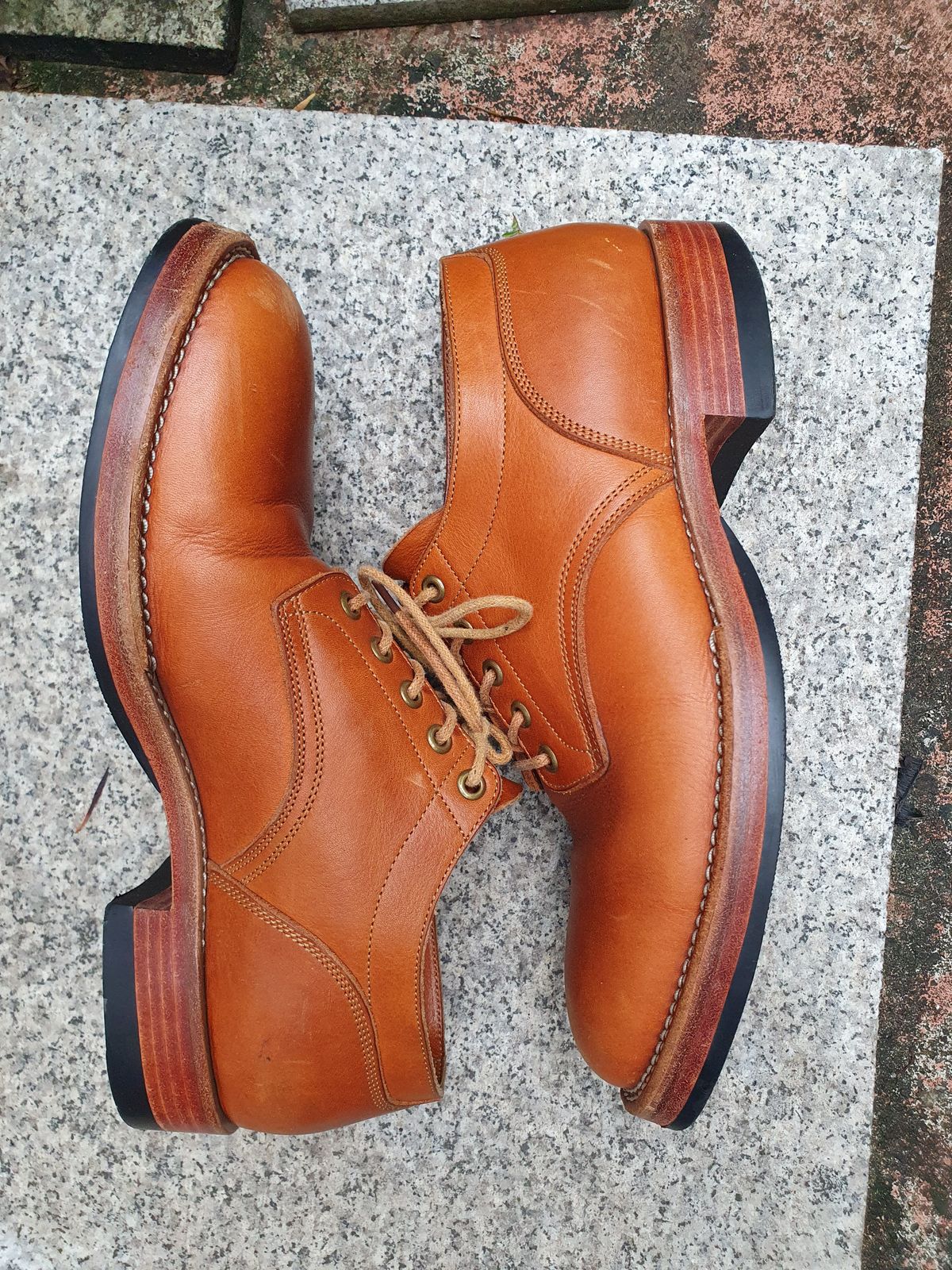 Photo by jasonissm on February 2, 2024 of the Onderhoud LVL01 Derby Boot in Tochigi Oil Vachetta #1 Light Brown.