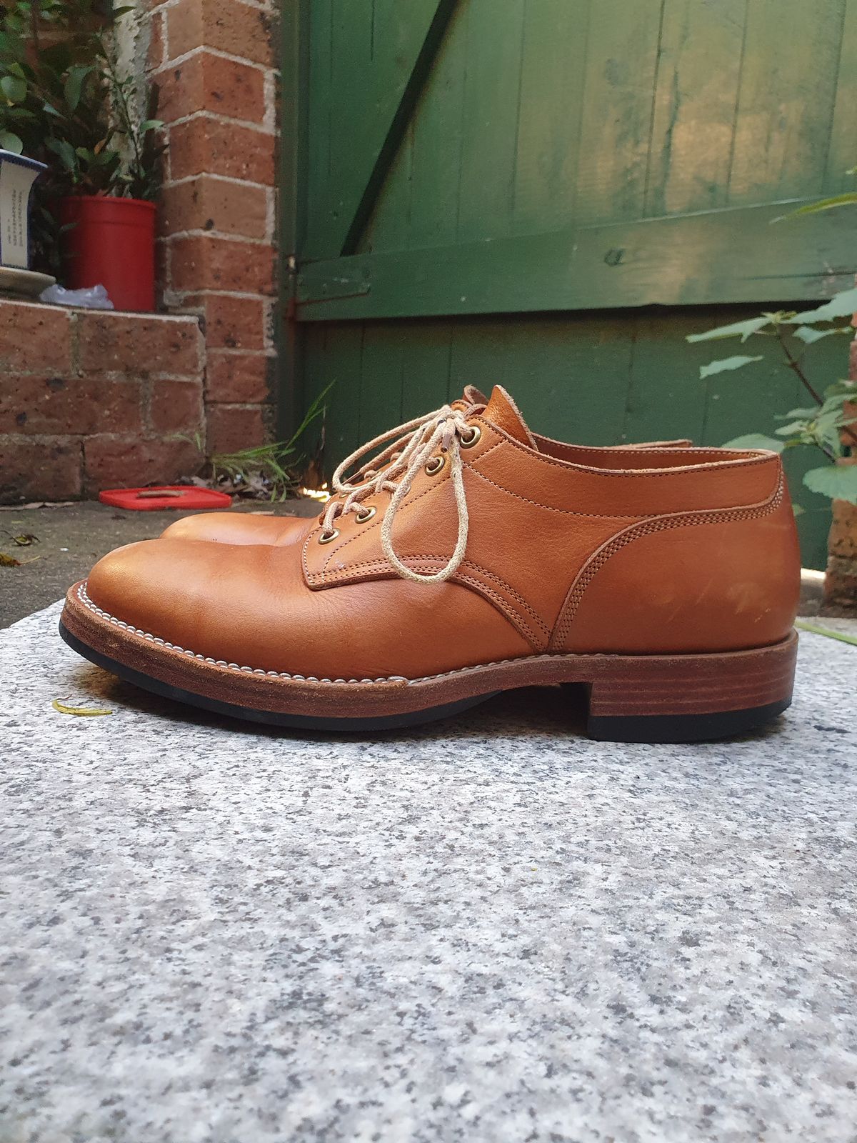 Photo by jasonissm on March 4, 2024 of the Onderhoud LVL01 Derby Boot in Tochigi Oil Vachetta #1 Light Brown.